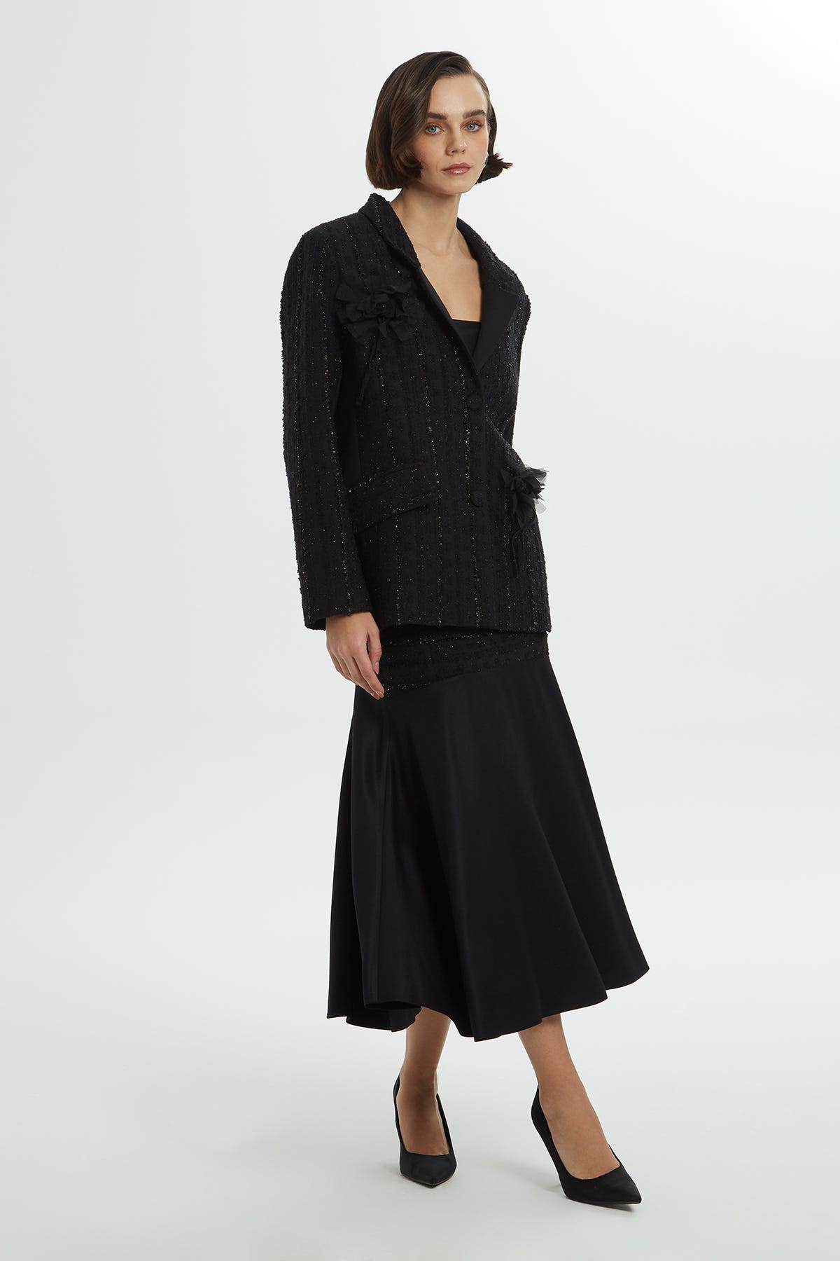 Kruvaze Yakalı Tüvit Ceket