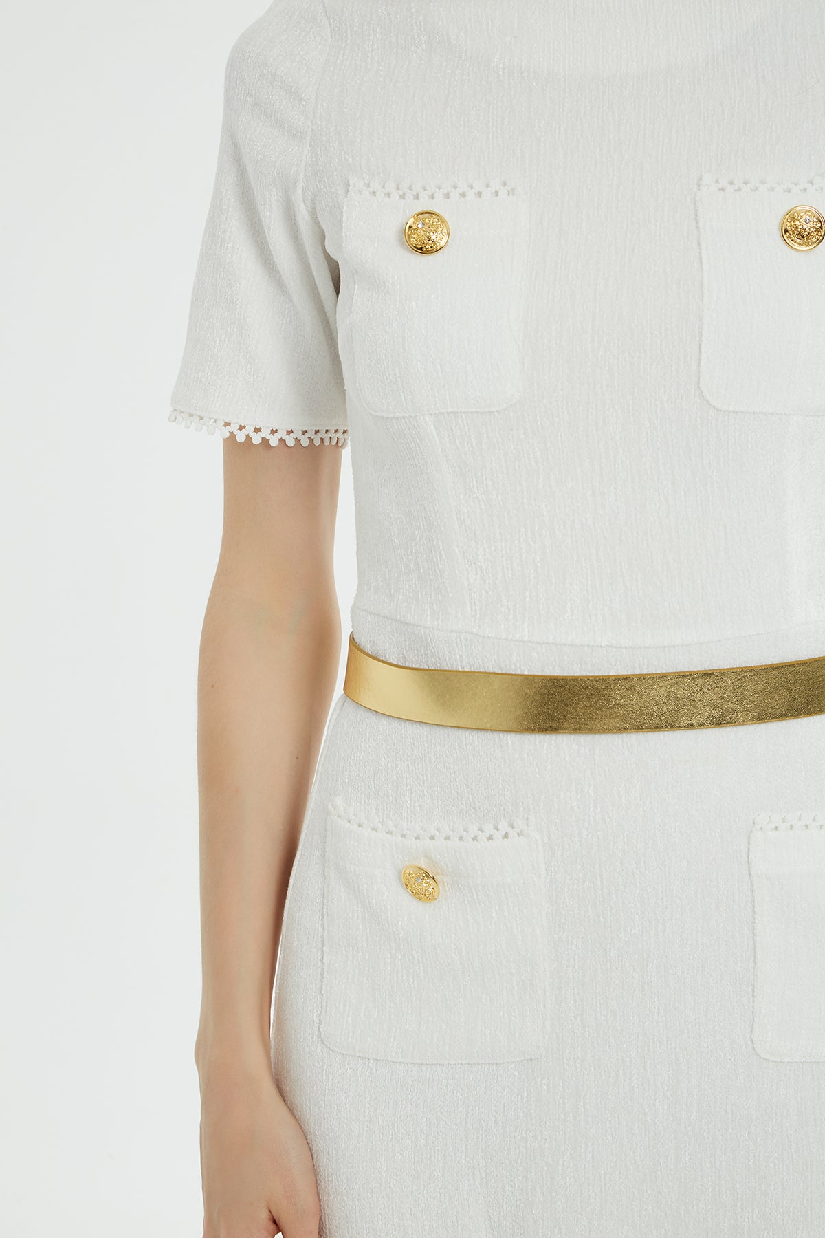 Kemer Detaylı Kısa Kollu Uzun Elbise