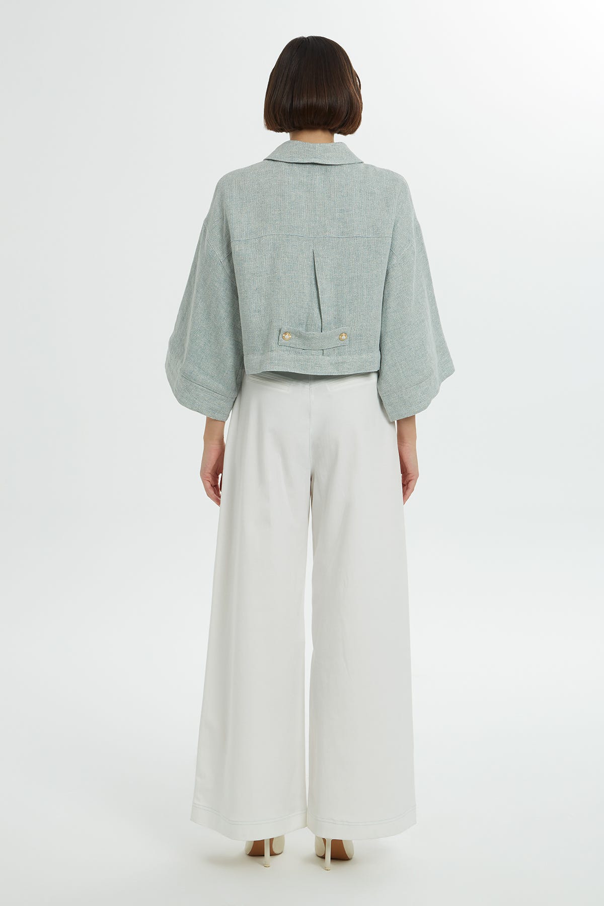 Cep Kapak Üstü İşlemeli Ve Düğme Detaylı Fermuarlı Palazzo Pantolon