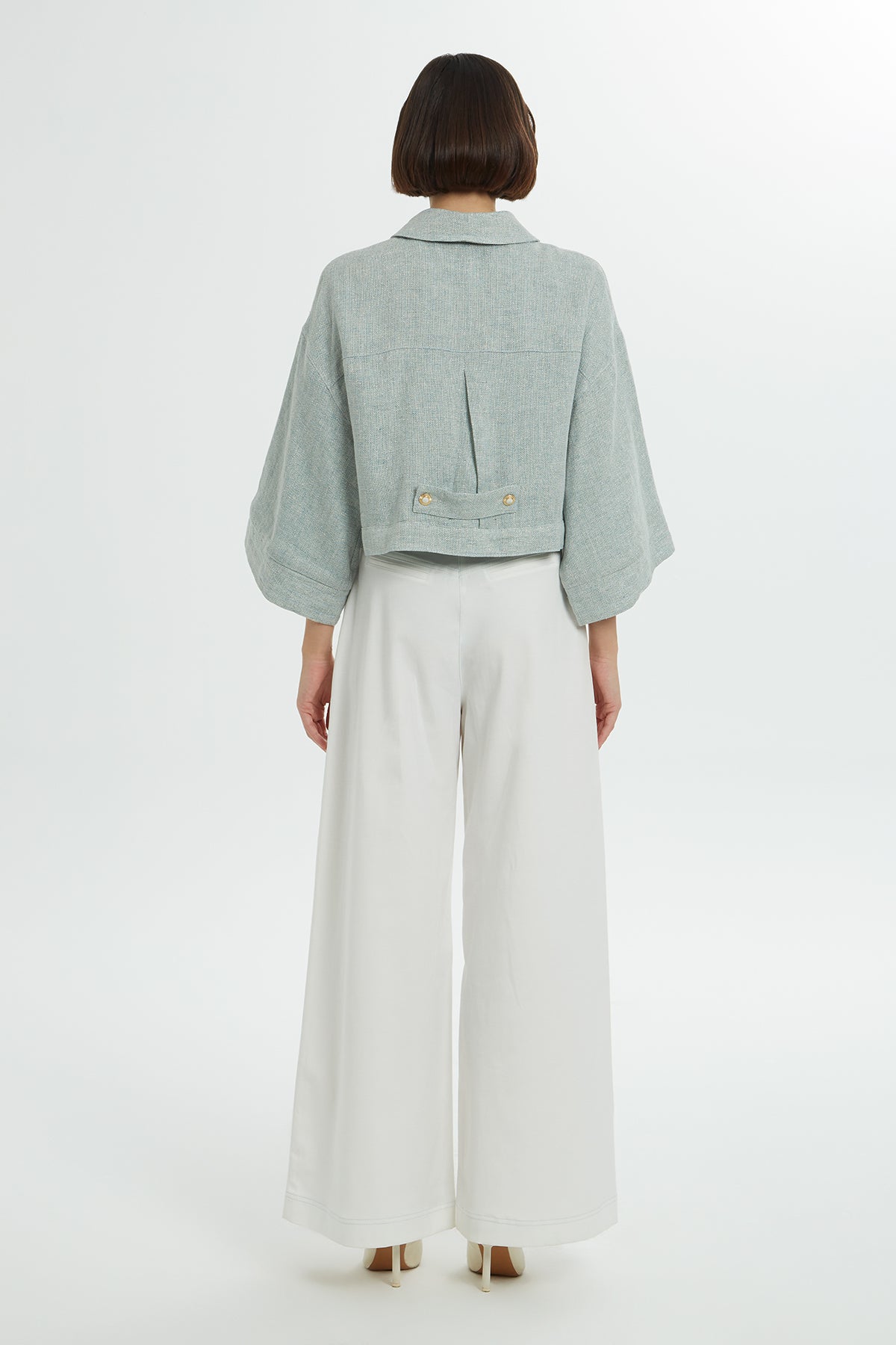 Cep Kapak Üstü İşlemeli Ve Düğme Detaylı Fermuarlı Palazzo Pantolon