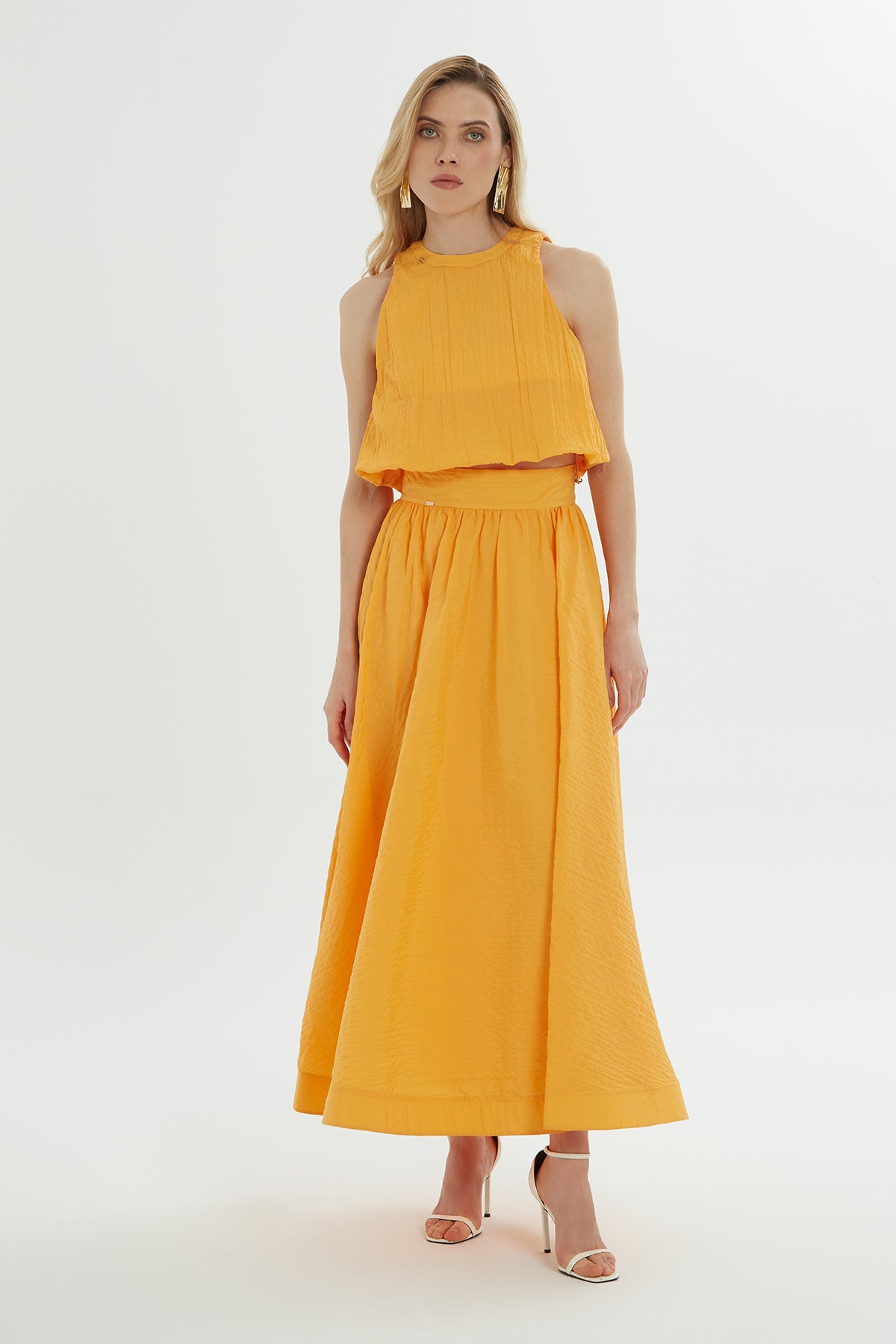 Arkası Fermuarlı Uzun Kloş Etek