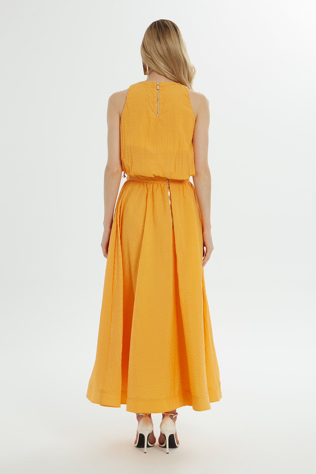 Arkası Fermuarlı Uzun Kloş Etek