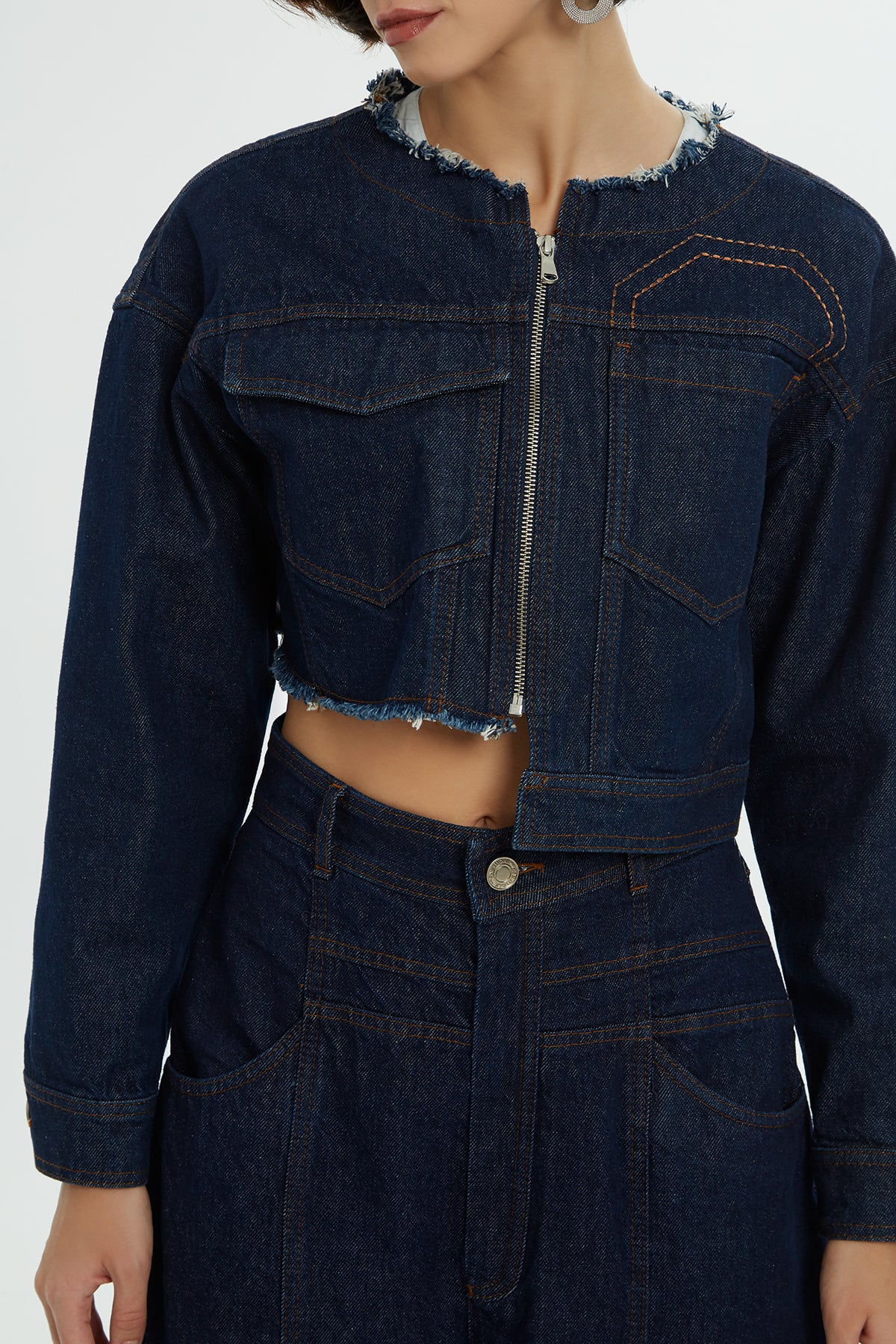 Asimetri Ve Püskül Detaylı Jean Ceket