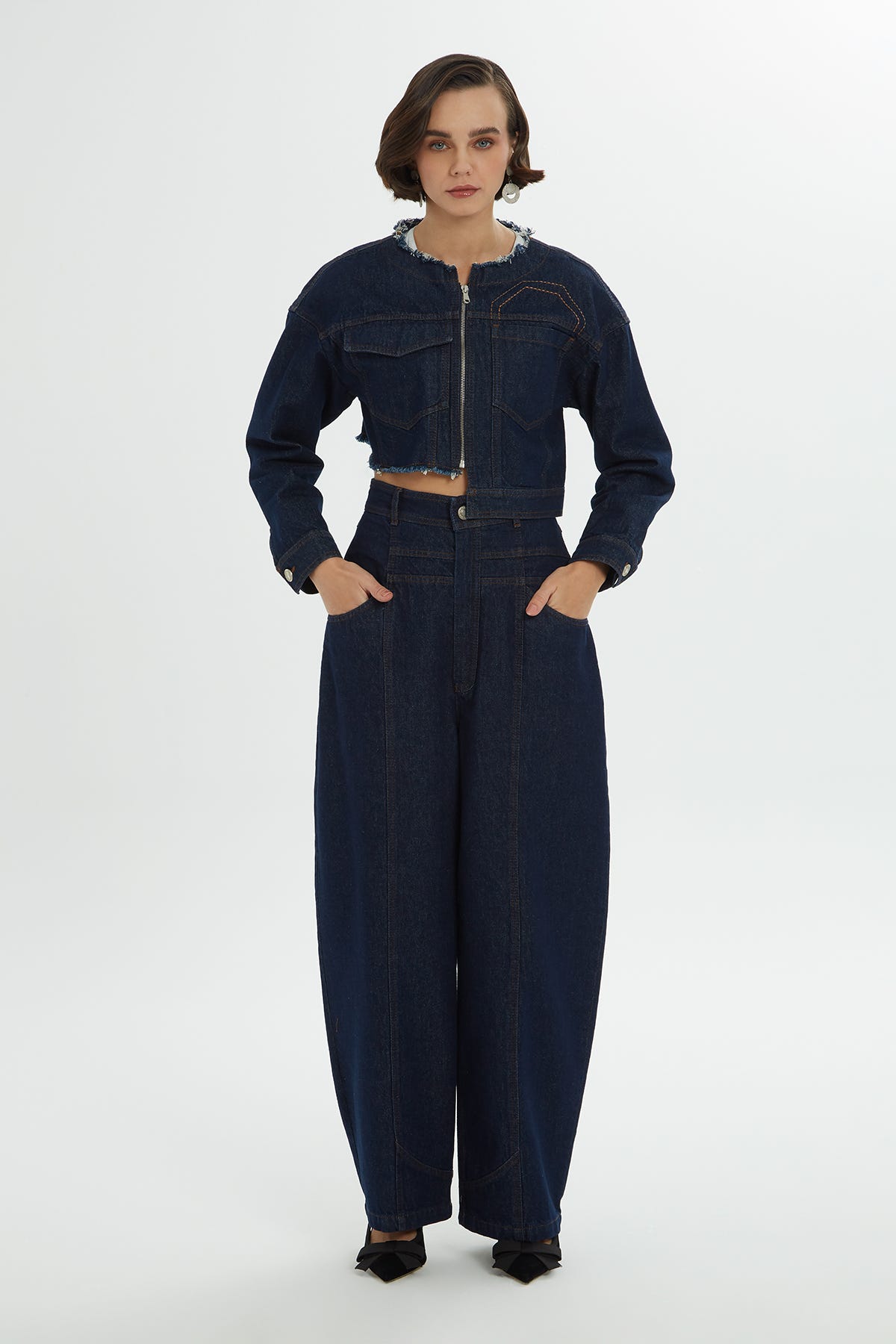 Asimetri Ve Püskül Detaylı Jean Ceket