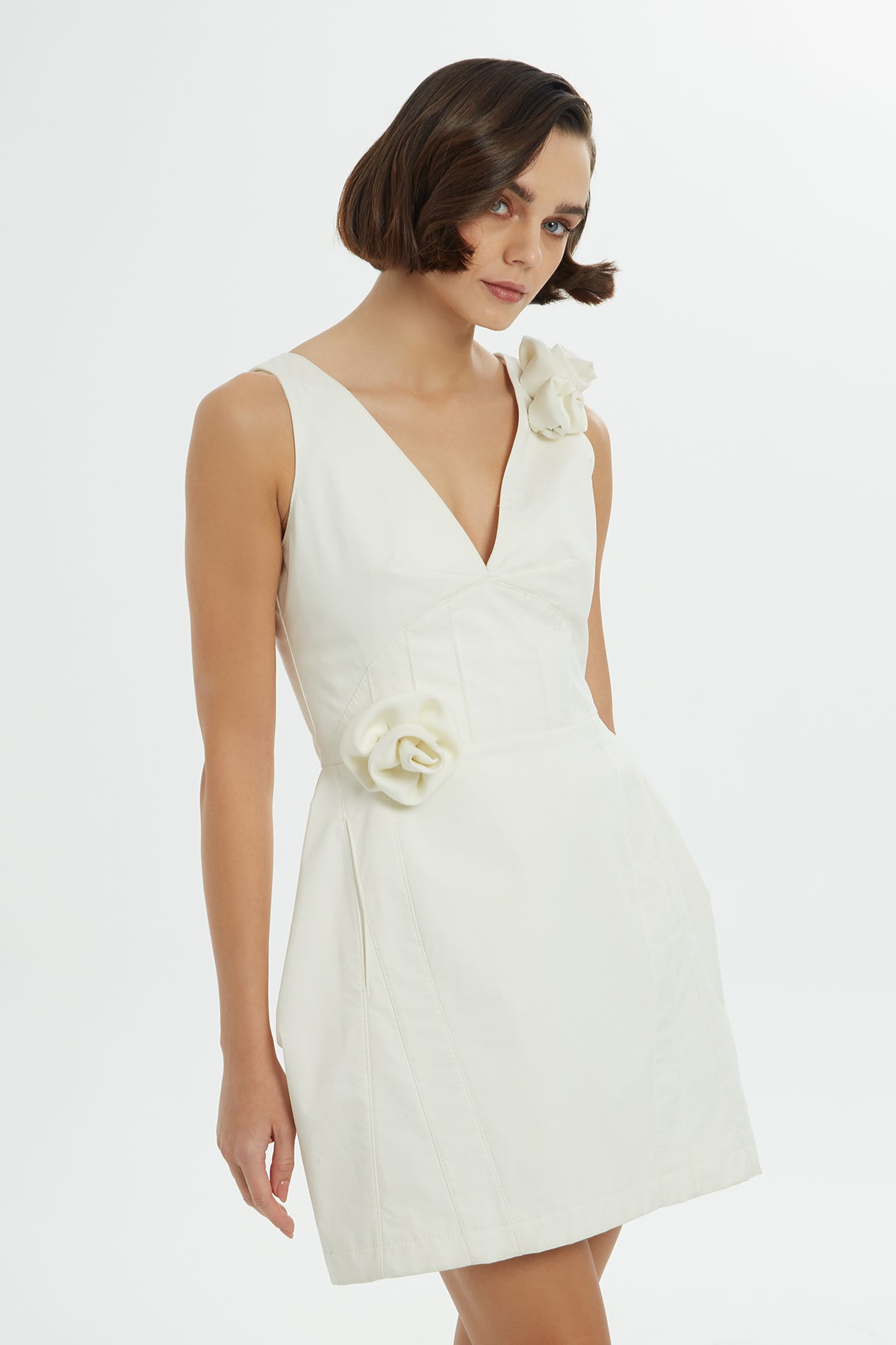 Gül Detaylı Mini Elbise