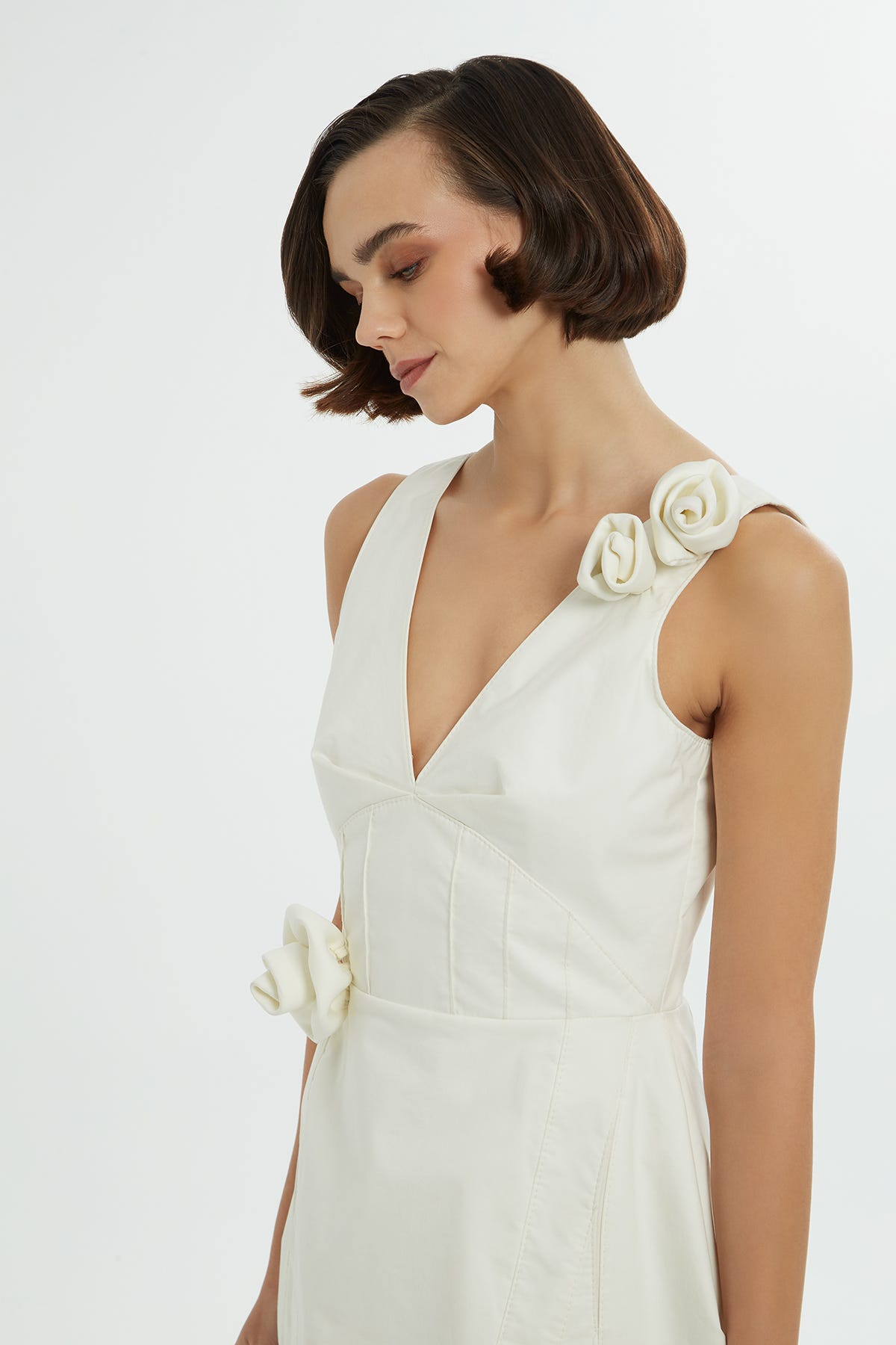 Gül Detaylı Mini Elbise