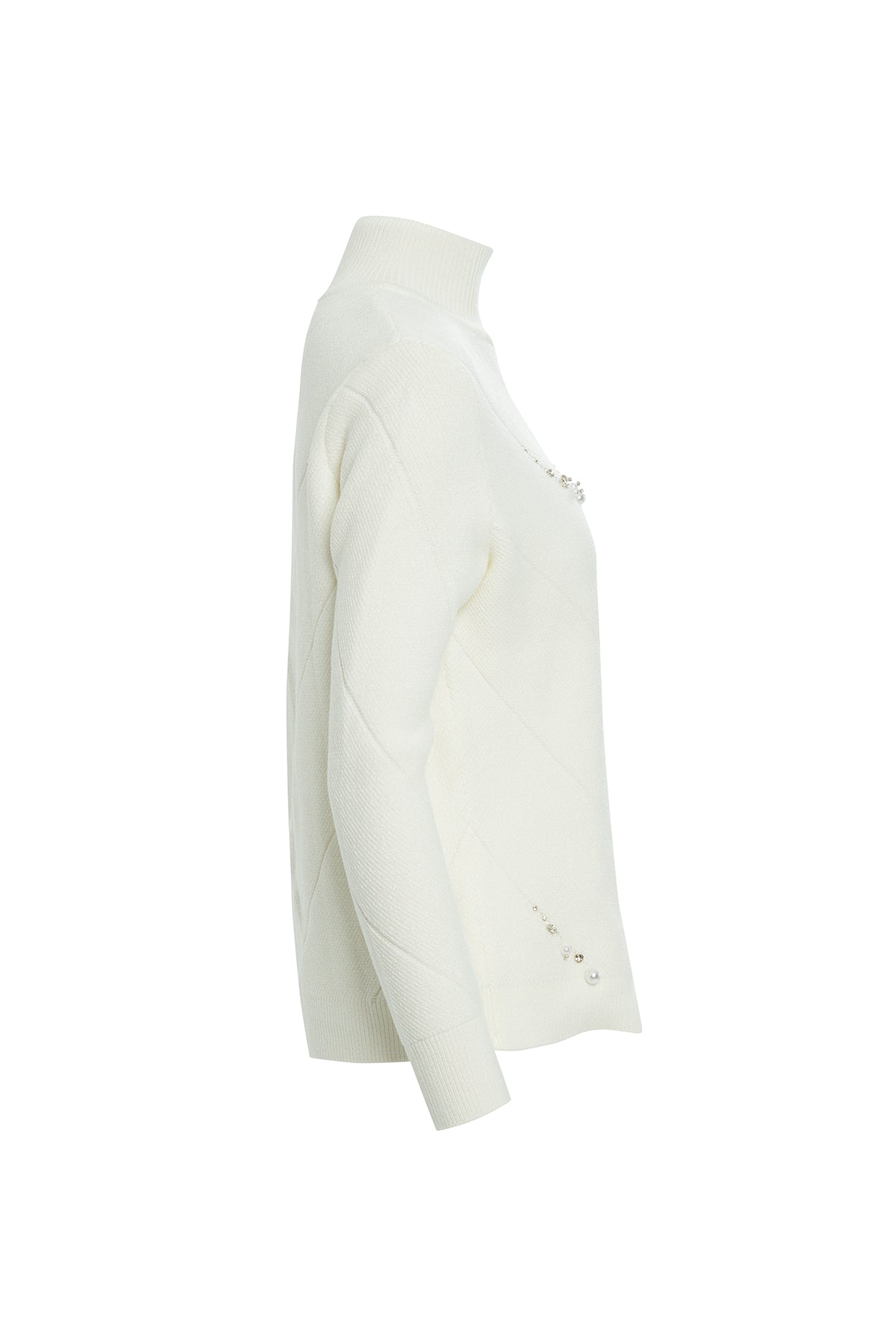 Boncuk İşlemeli Balıkçı Yaka Triko Kazak