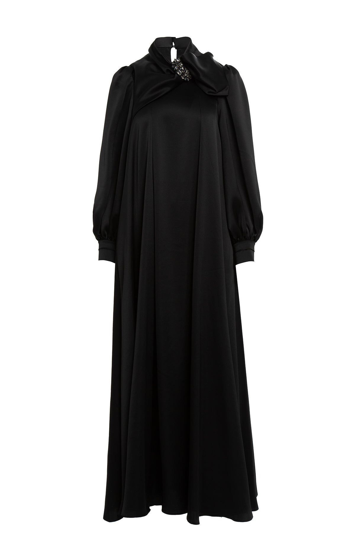 İşlemeli Fiyonk Detaylı Uzun Elbise