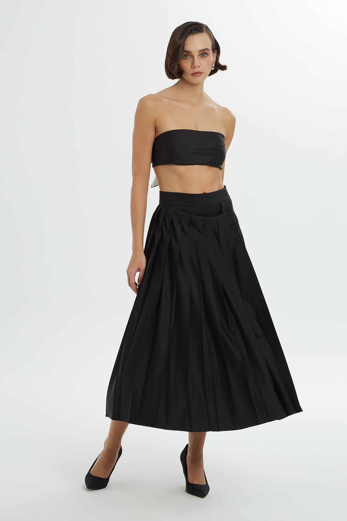 Kruvaze Kapamalı Pilili Etek