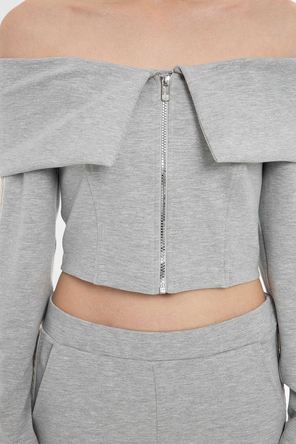 Kolları Şeritli Kayık Yaka Bluz