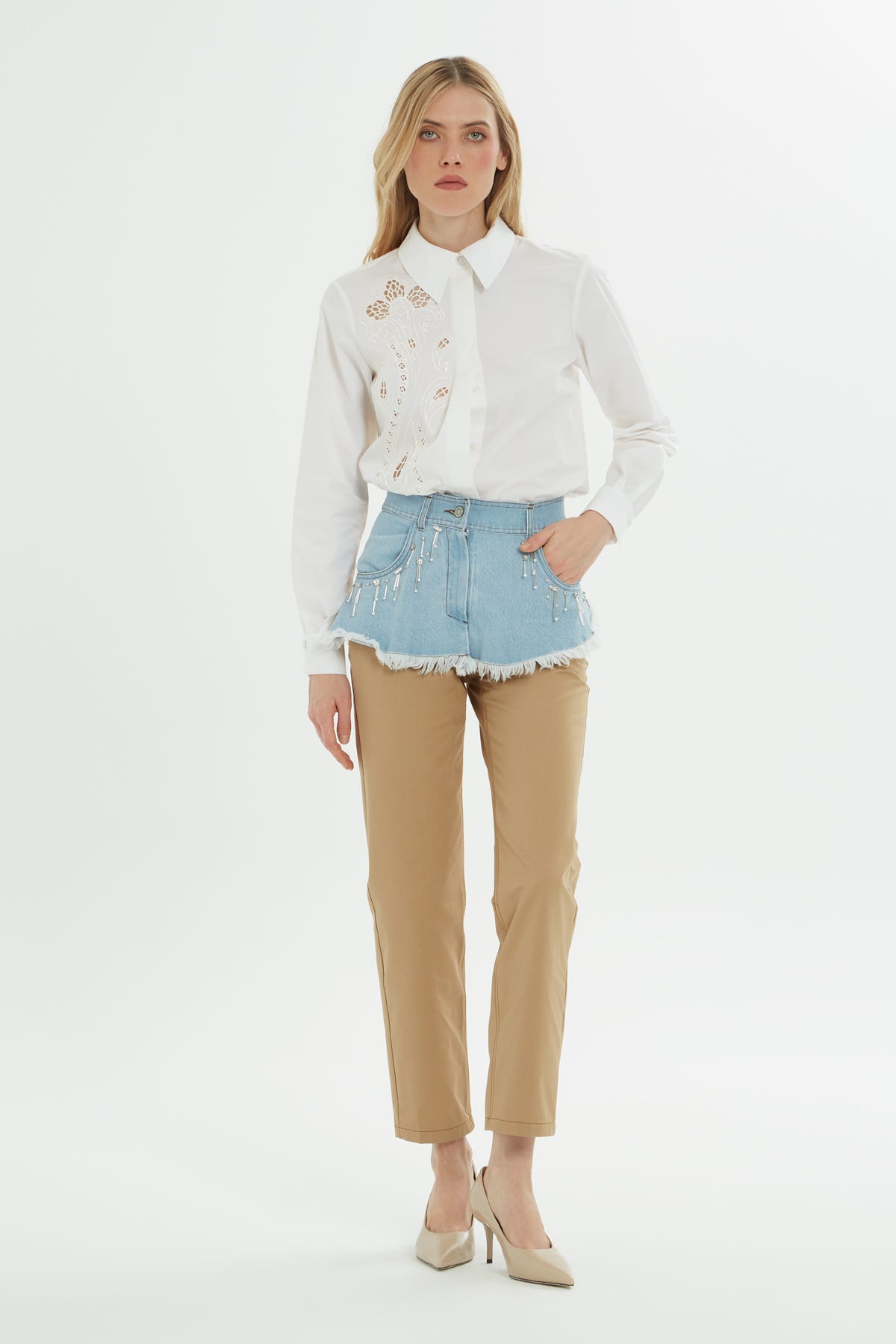 Çift Renk Detaylı Pantalon