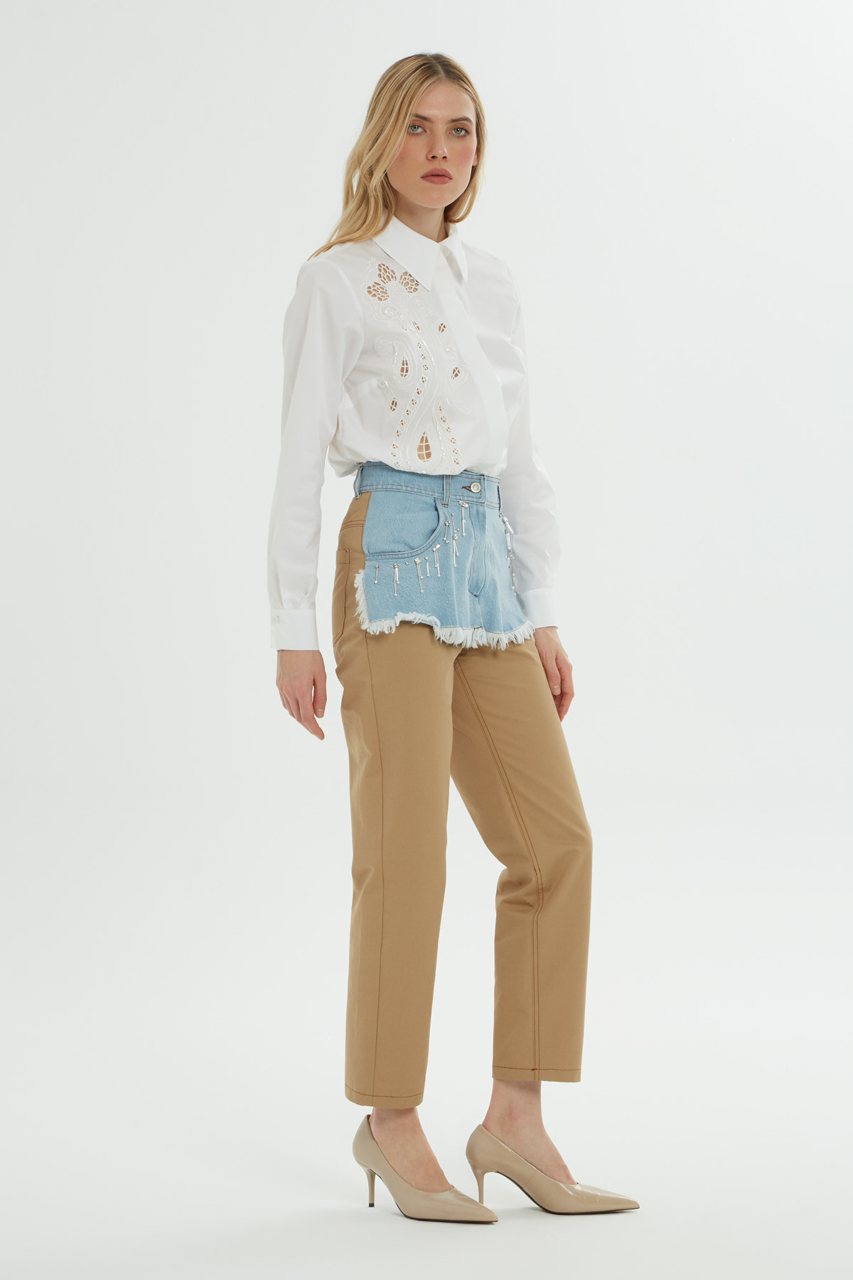 Çift Renk Detaylı Pantalon