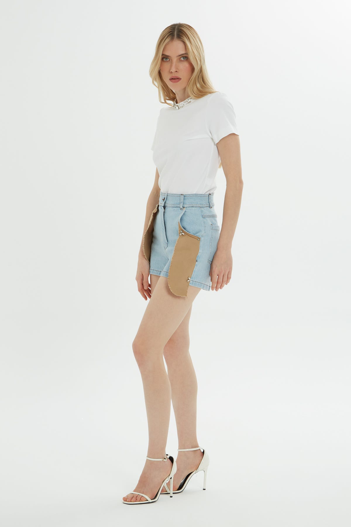 Çift Renkli Mini Denim Şort