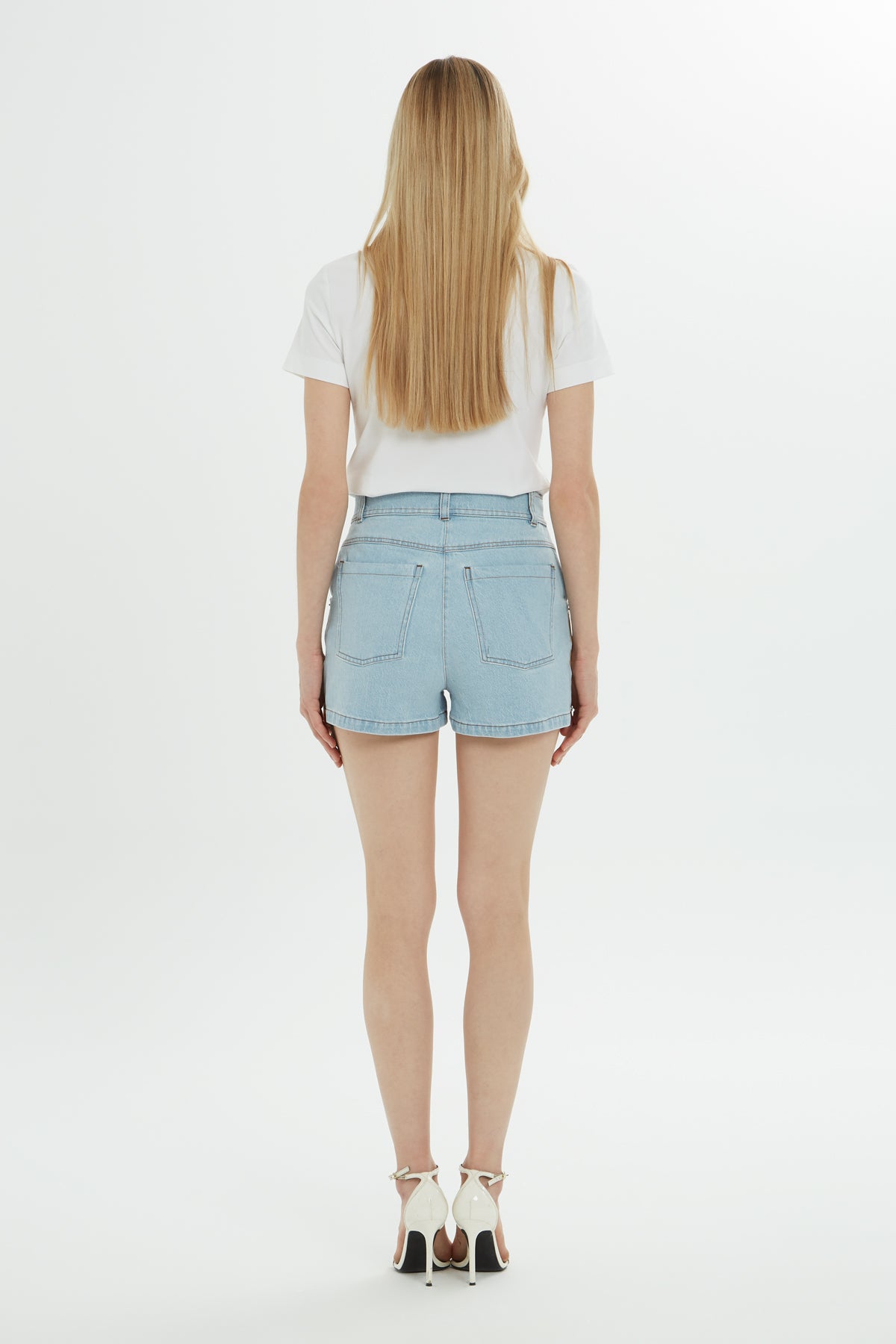 Çift Renkli Mini Jean Şort