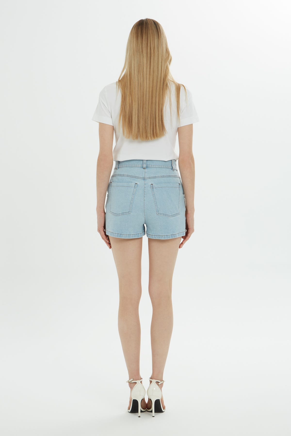 Çift Renkli Mini Denim Şort