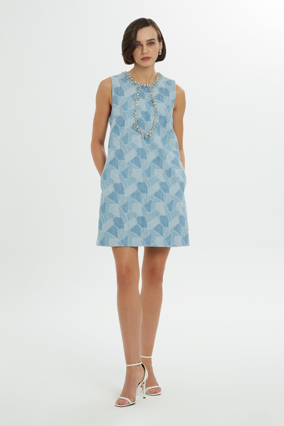 Geometrik Desenli Kısa Elbise