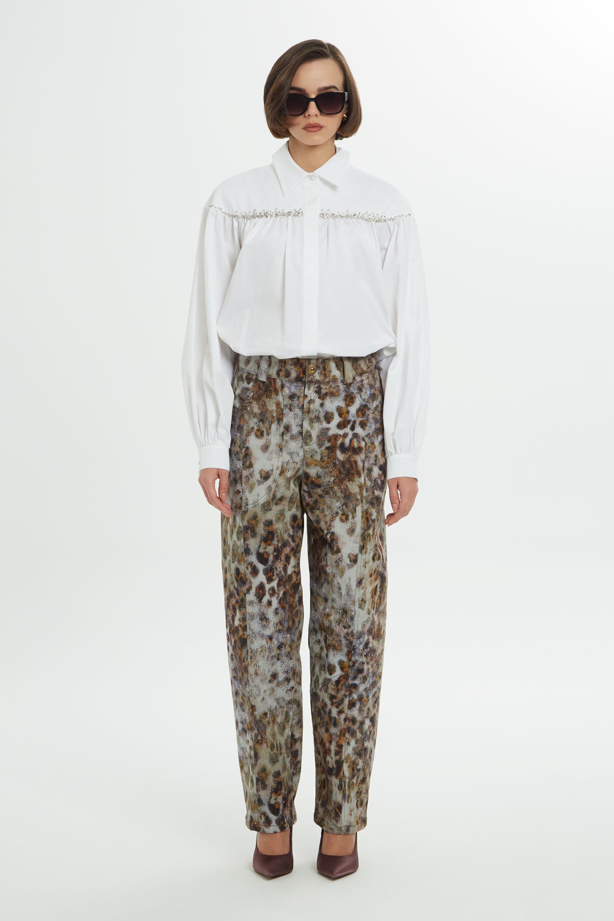 Leopar Desenli Rahat Kesim Pantolon