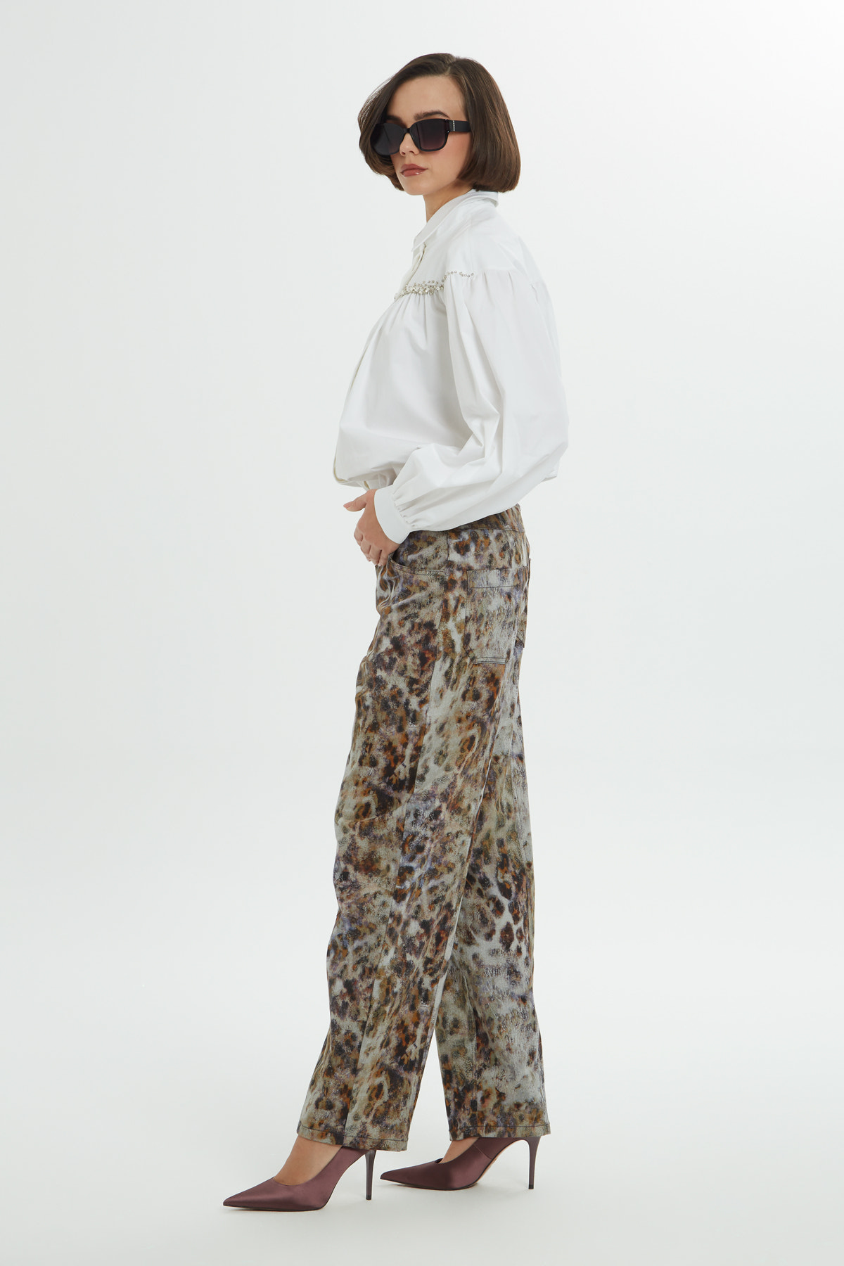 Leopar Desenli Rahat Kesim Pantolon