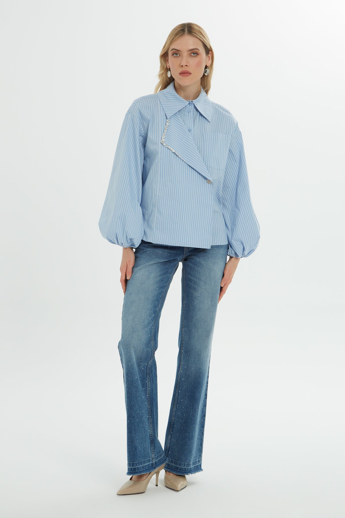 İşlemeli Uzun Kollu Gömlek