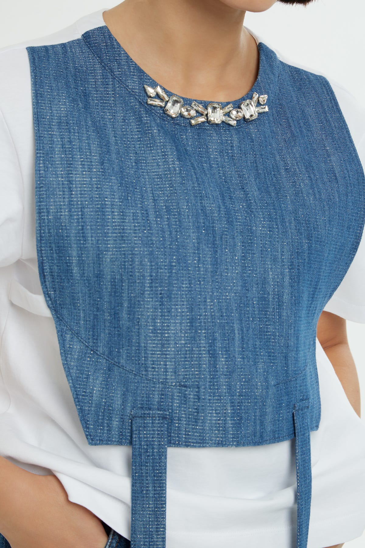 Denim Detaylı İşlemeli Bluz