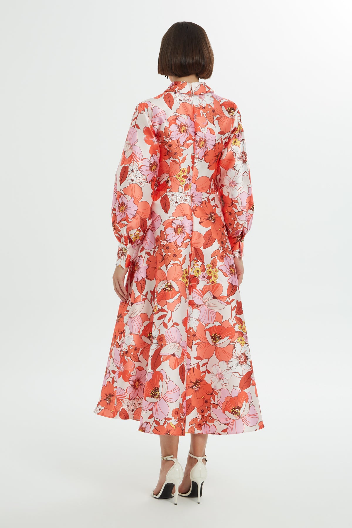 Desenli Renkli Midi Elbise