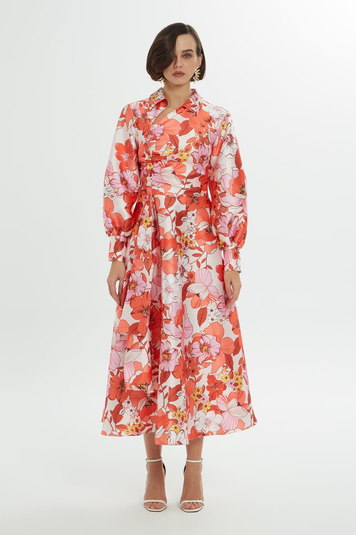 Desenli Renkli Midi Elbise