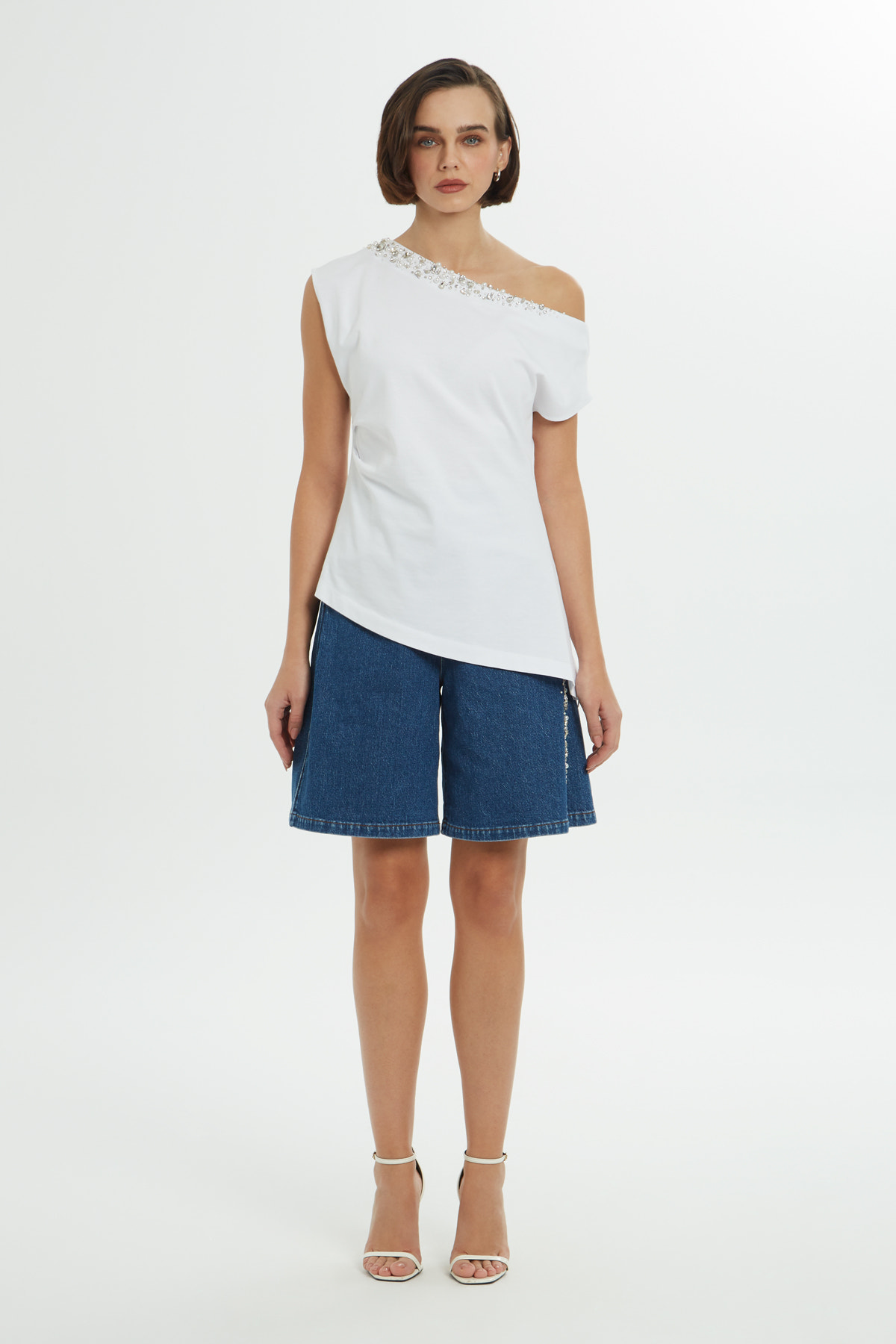 Düşük Omuz Kayık Yakalı Bluz