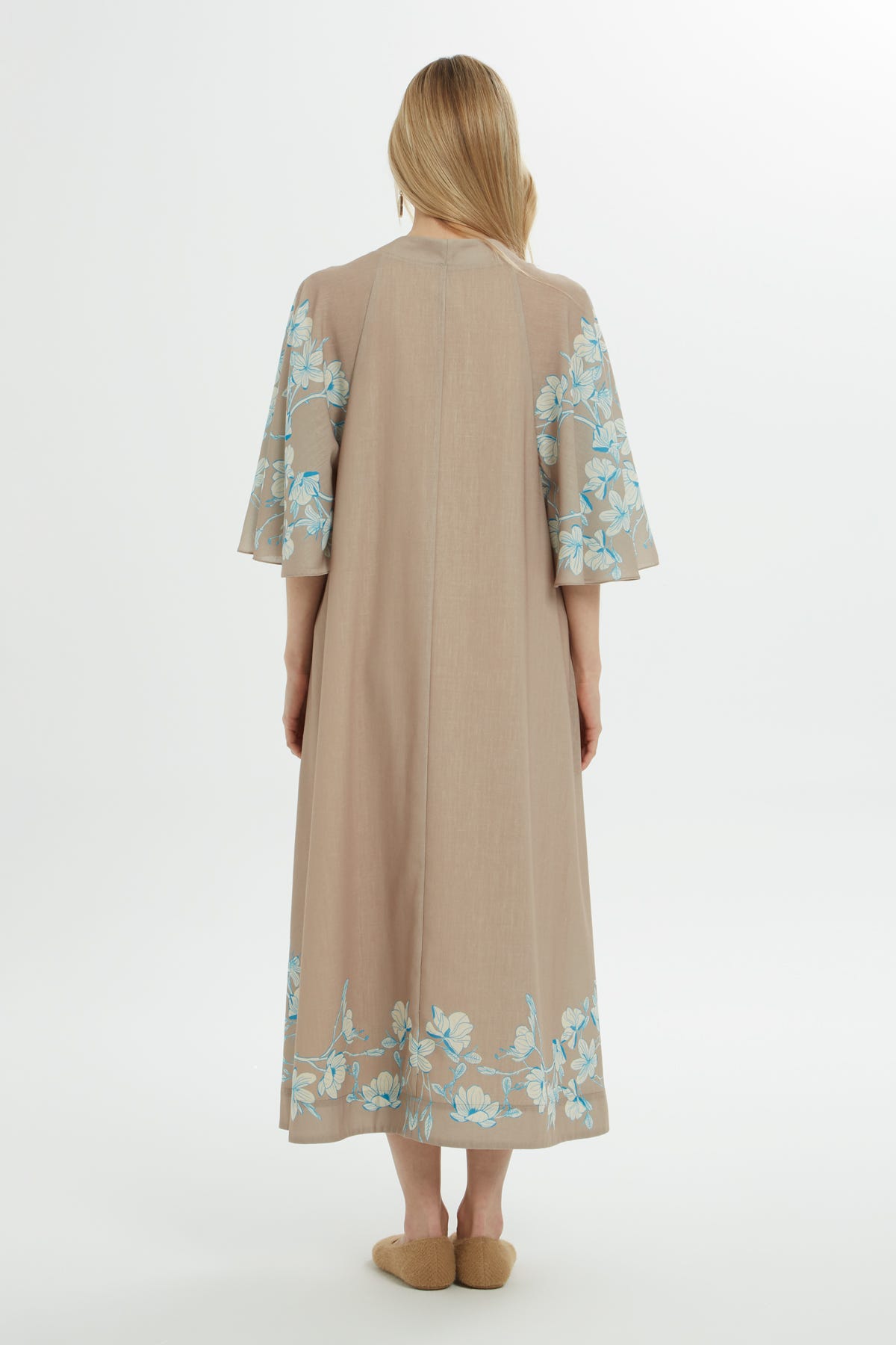 V Yakalı Baskılı Midi Elbise