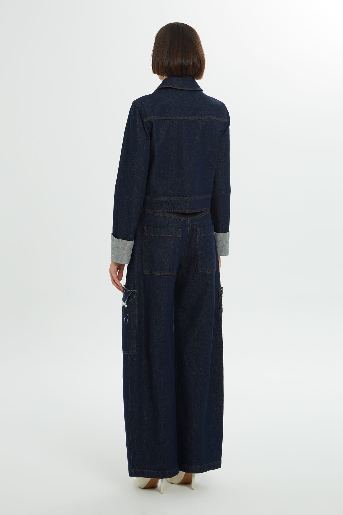 İncili İşlemeli Denim Ceket