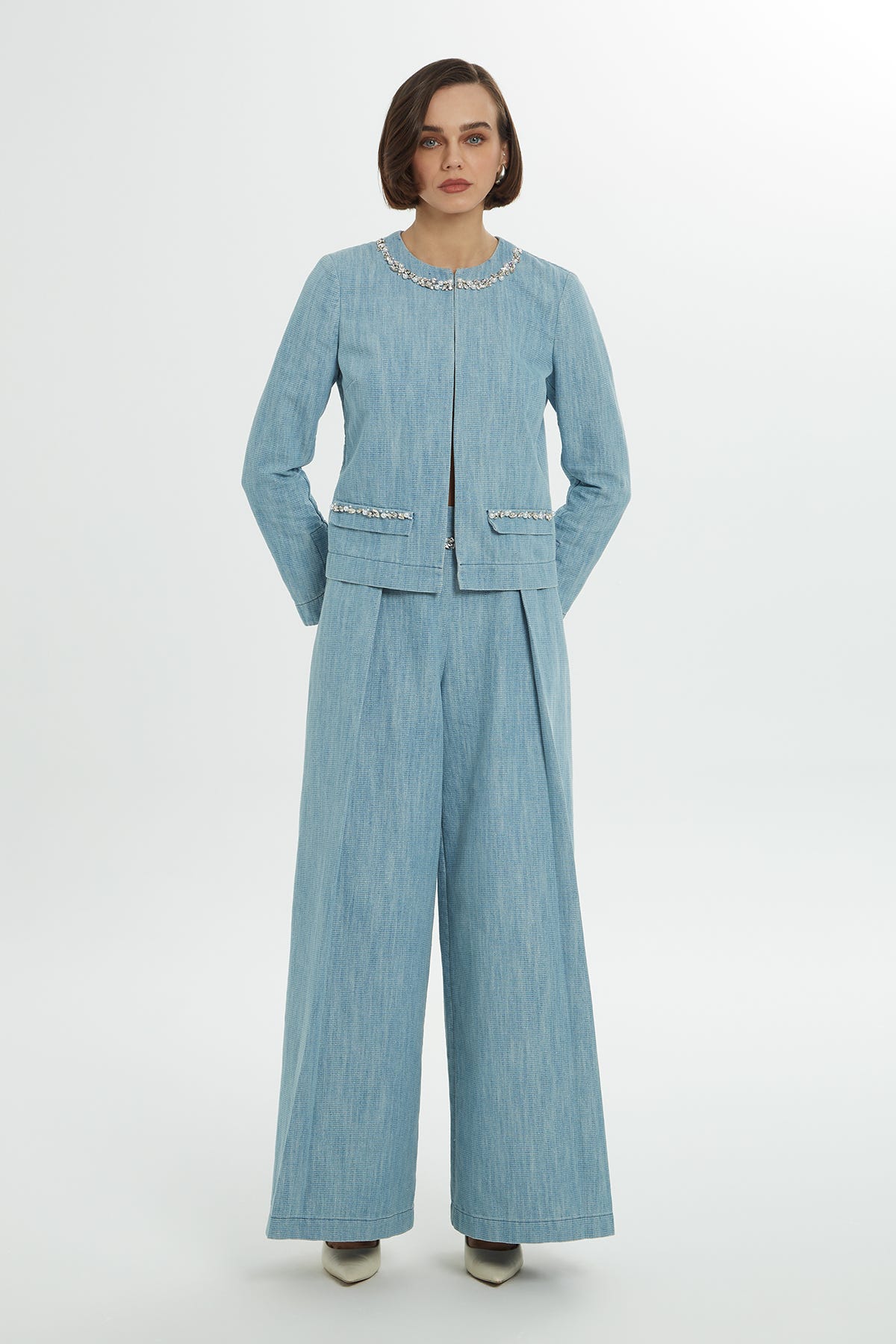 İşlemeli Denim Ceket