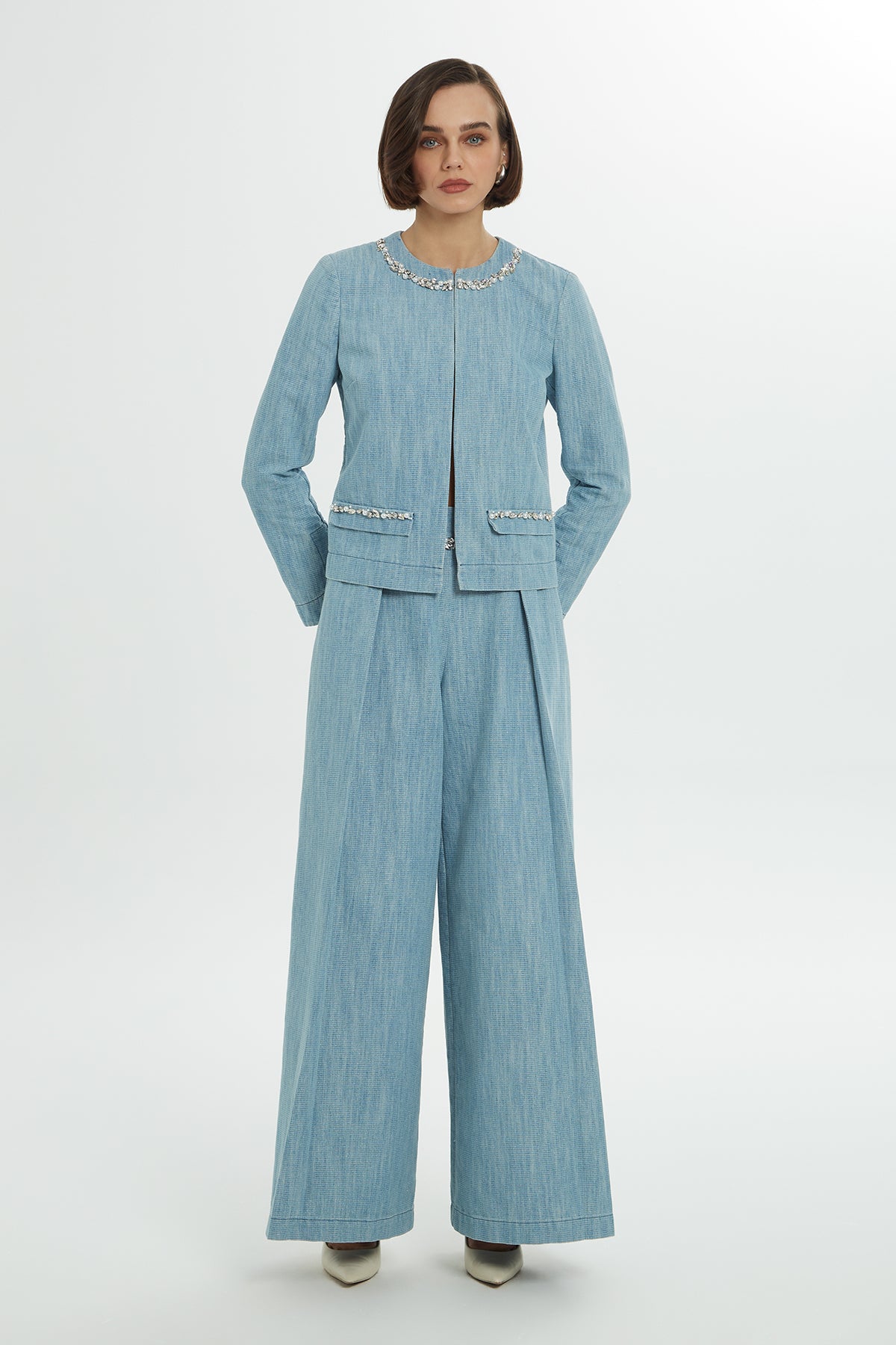 İşlemeli Denim Ceket