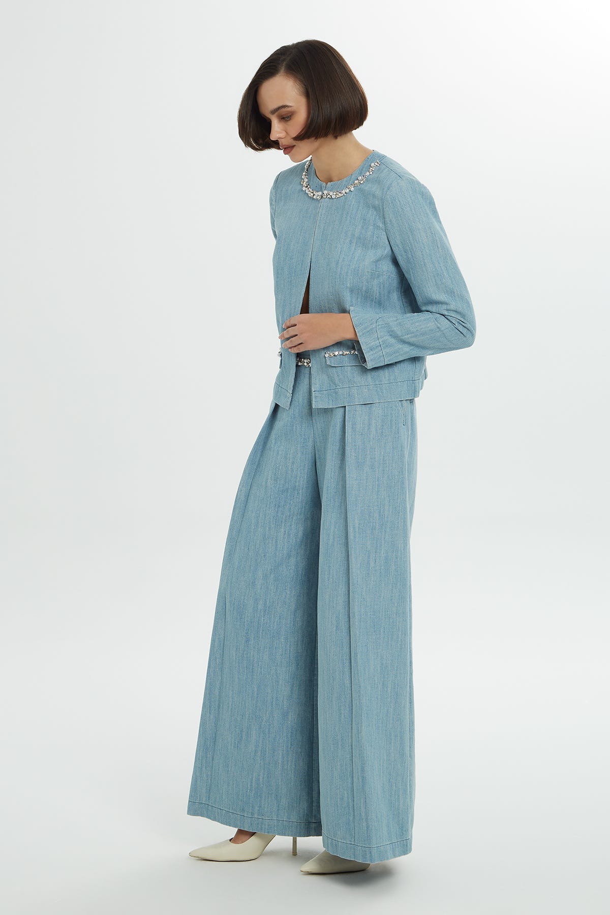 İşlemeli Denim Ceket