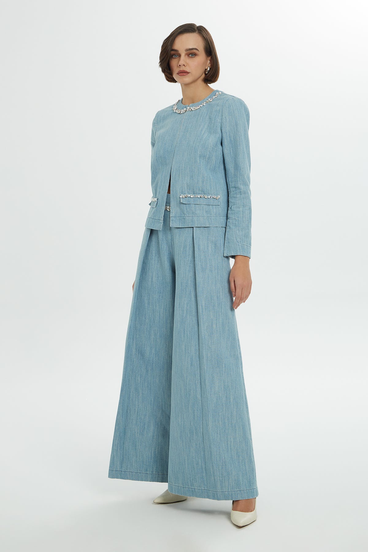 İşlemeli Denim Ceket