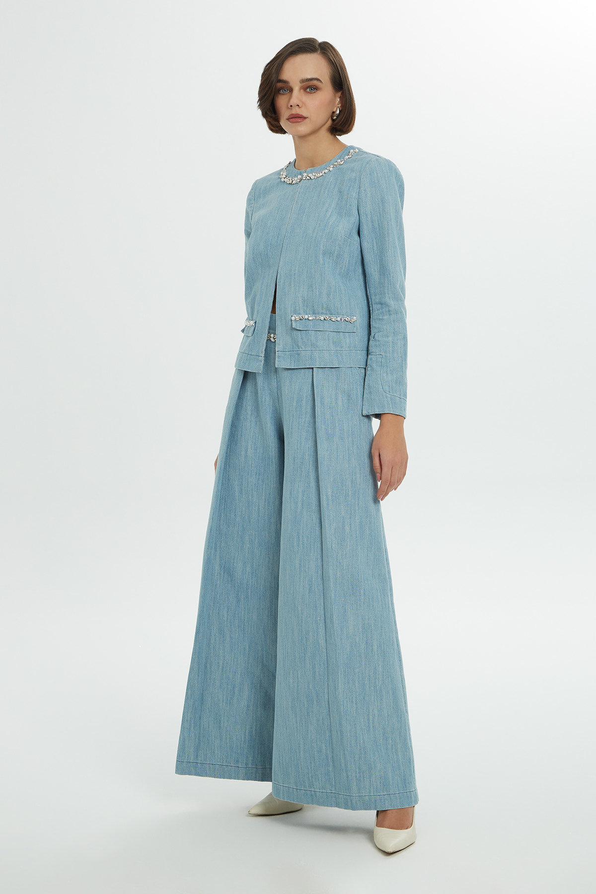 İşlemeli Denim Ceket