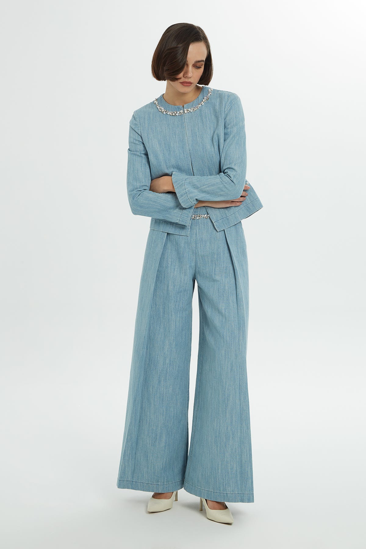 İşlemeli Denim Ceket