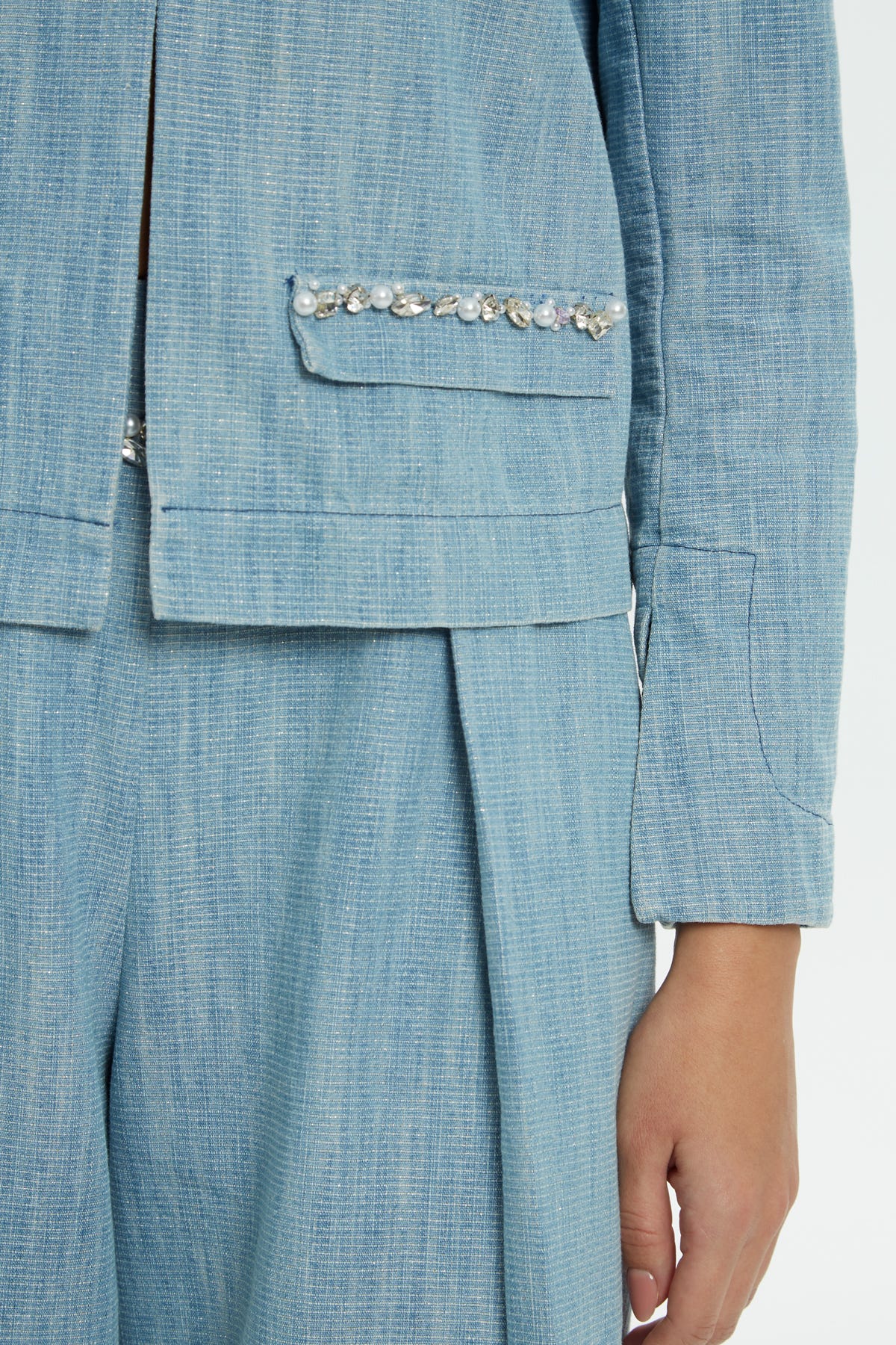 İşlemeli Denim Ceket