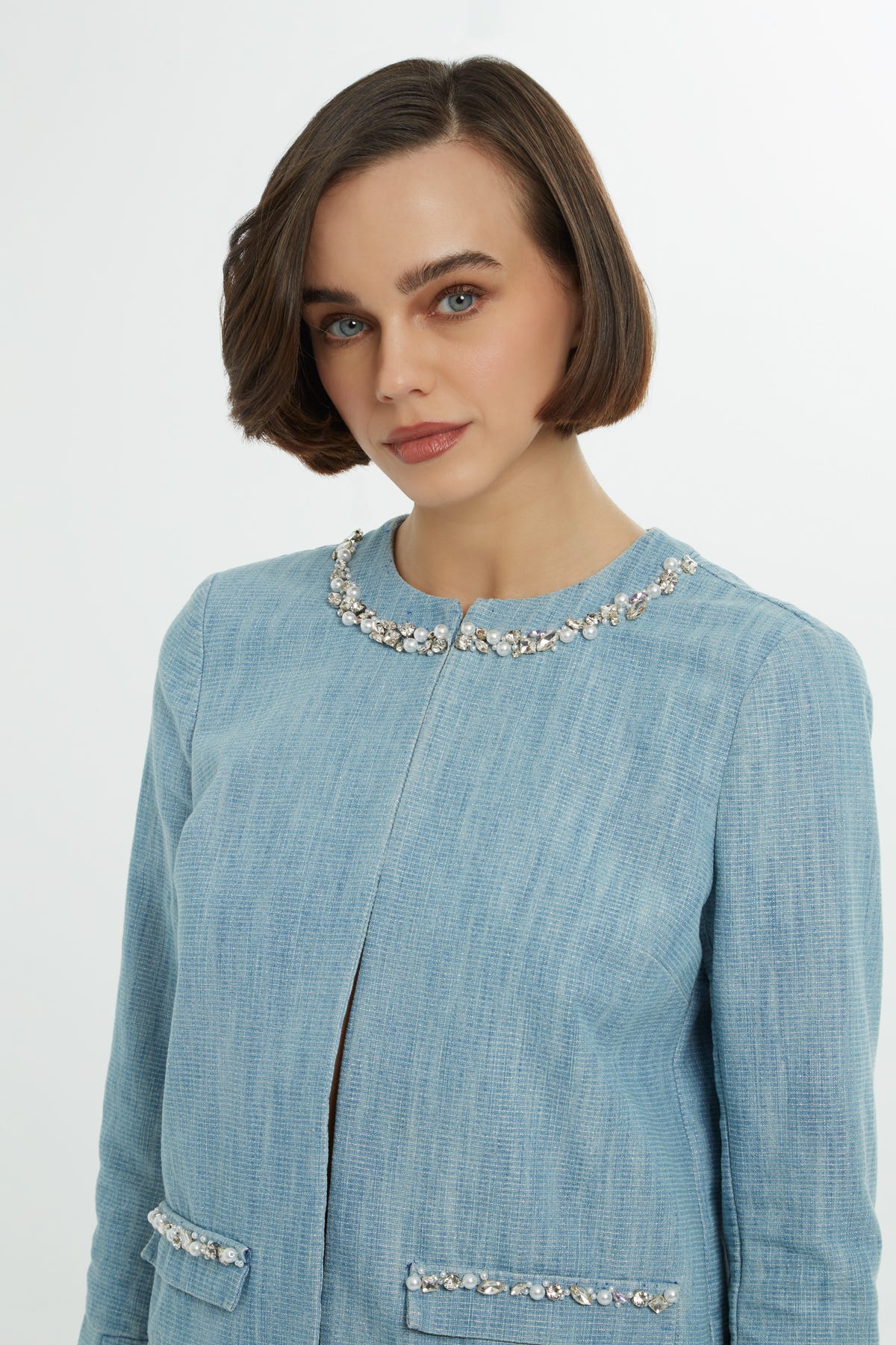 İşlemeli Denim Ceket