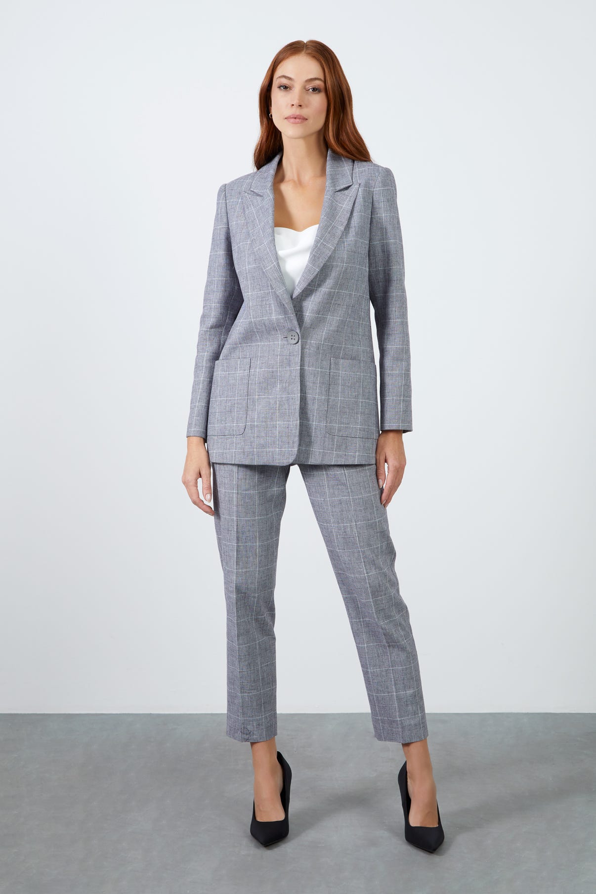 Cepli Ekose Ceket Ve Bilekte Pantolonlu Takım