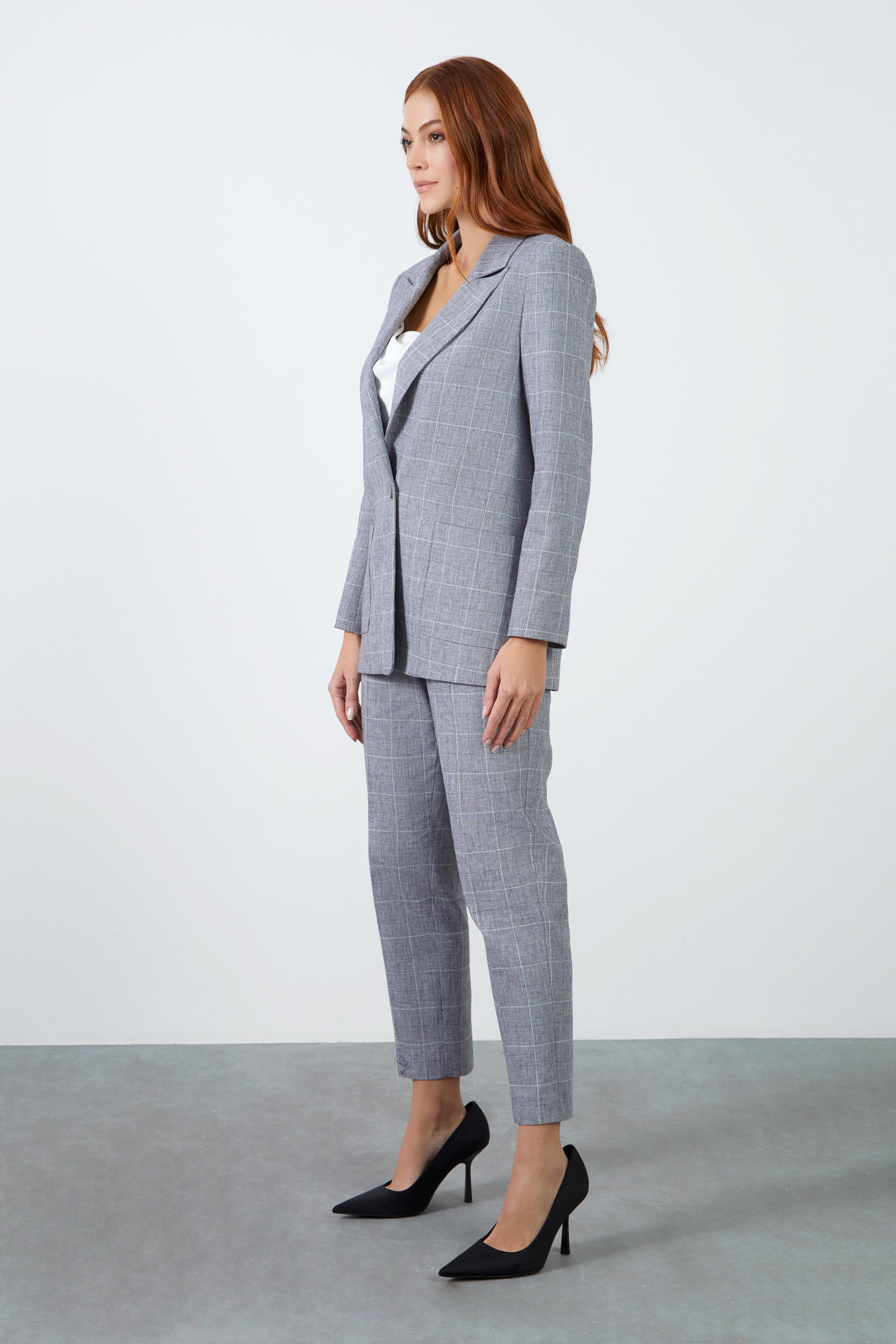 Cepli Ekose Ceket Ve Bilekte Pantolonlu Takım