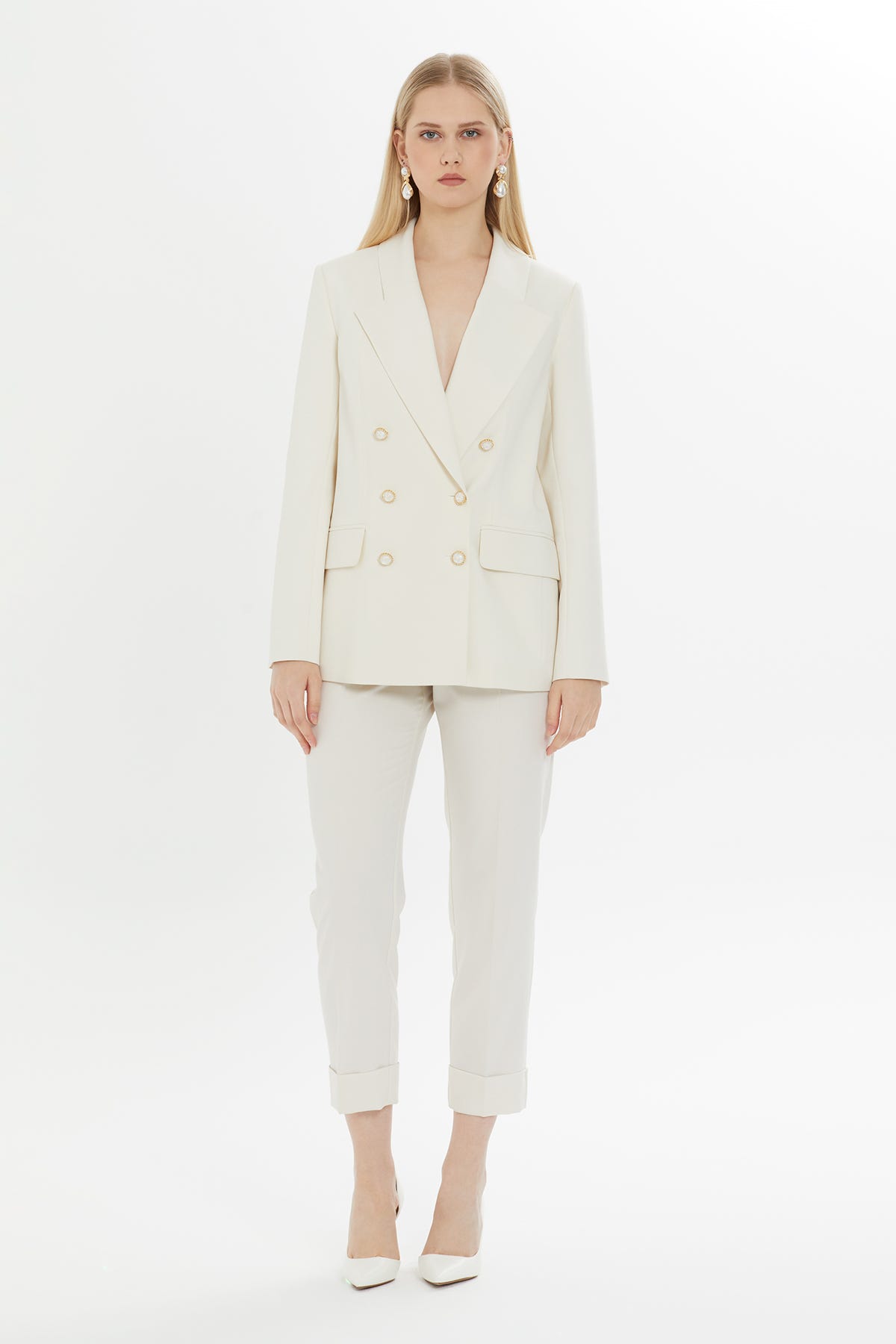 Kruvaze Kapamalı Double Paça Pantolonlu Takım