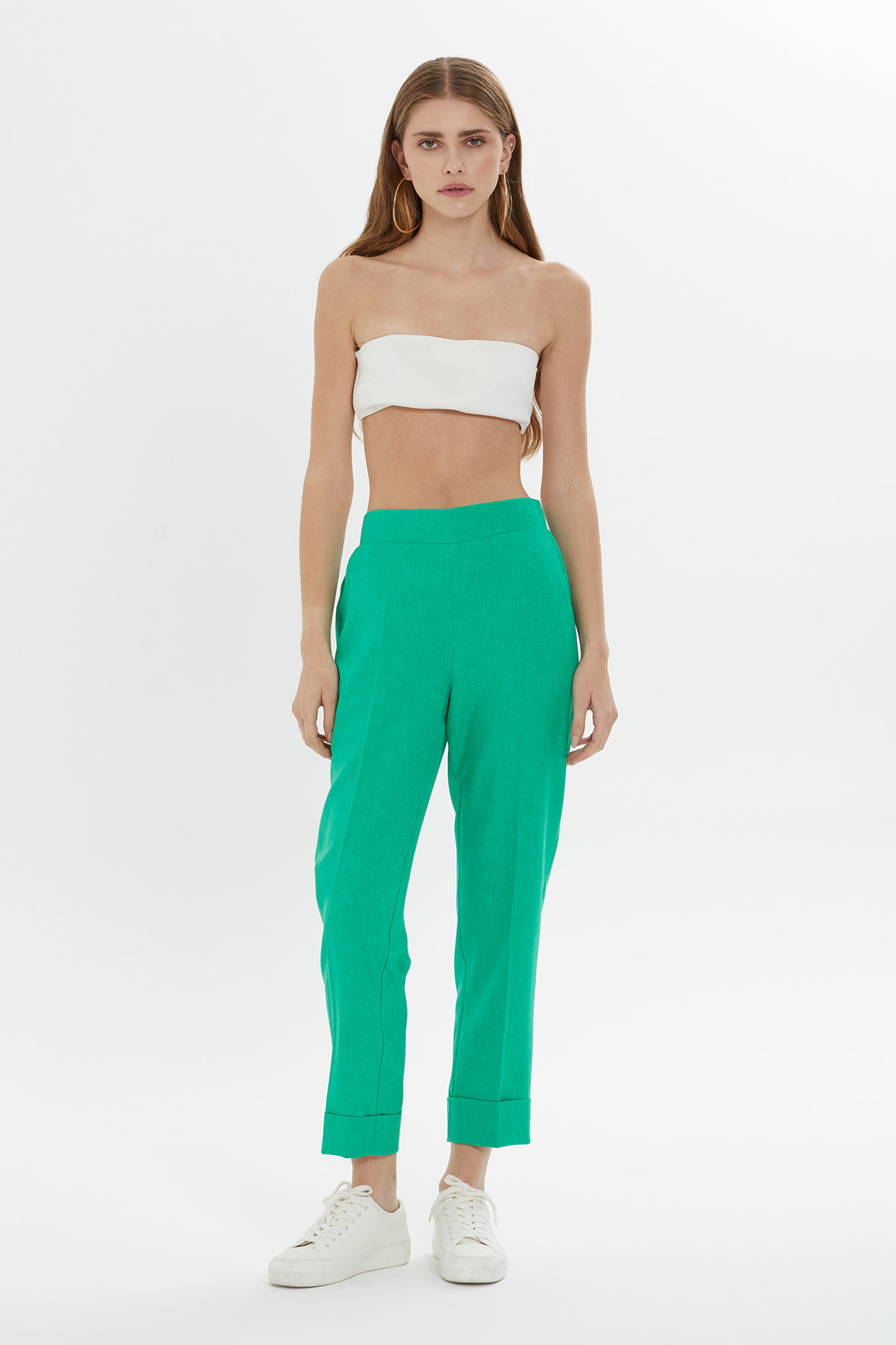 Beli Lastik Detaylı Double Paça Açık Pantolon