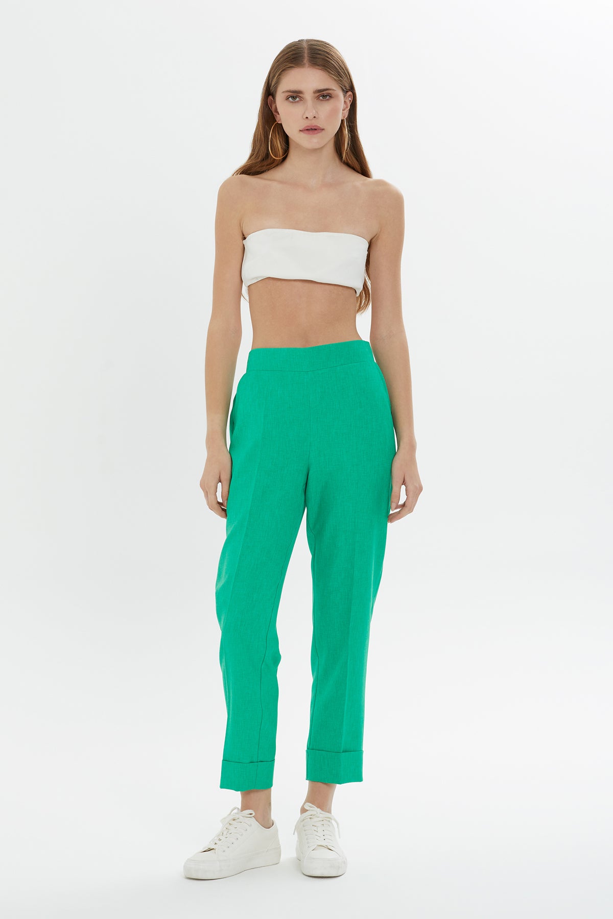 Beli Lastik Detaylı Double Paça Açık Pantolon