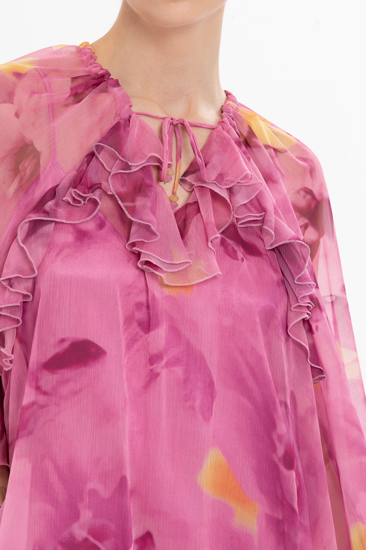 Volanlı Şifon Maxi Elbise