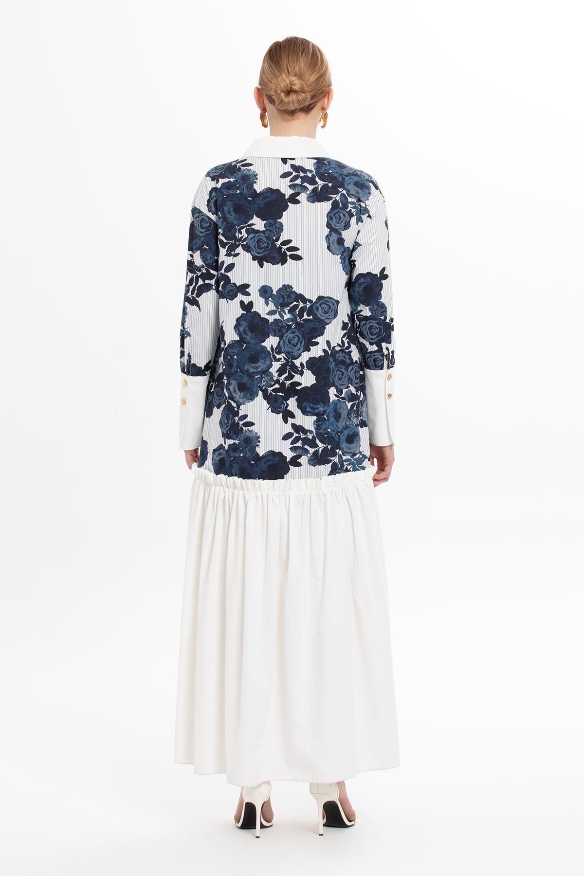 Etek Ucu Pliseli Yaka Ve Kol Detaylı Maxi Elbise