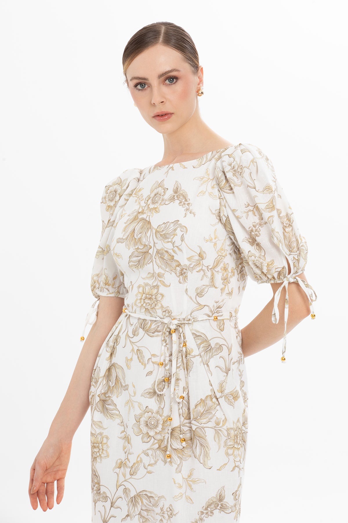 Karpuz Kollu Midi Elbise