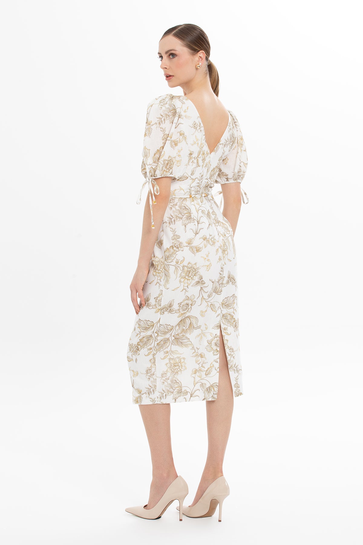 Karpuz Kollu Midi Elbise