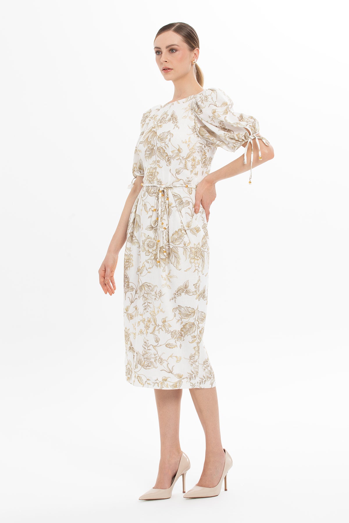 Karpuz Kollu Midi Elbise