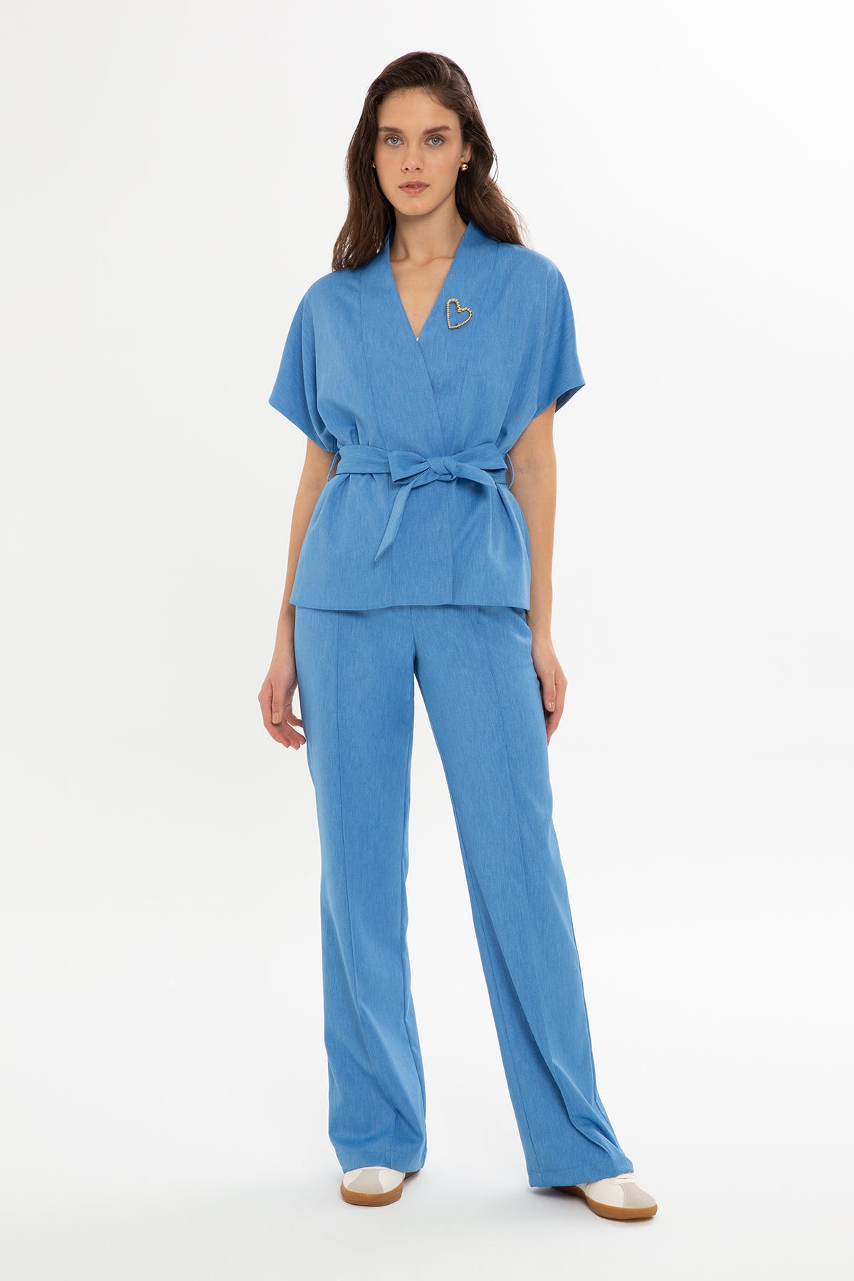 Kuşak Bağlamalı Bluz Ve Palazzo Pantolonlu Takım