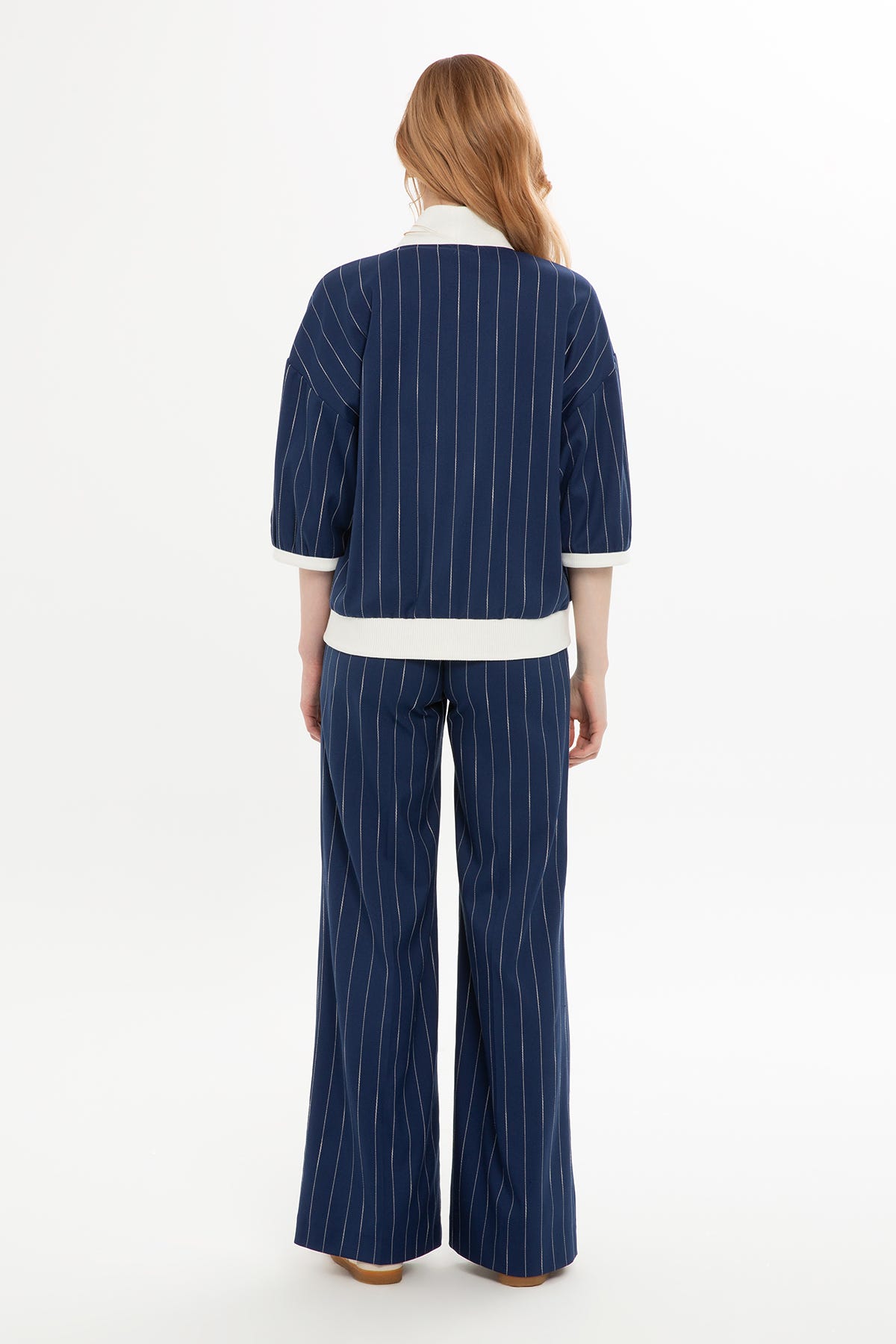 Yarım Kollu Ceket Ve Palazzo Pantolonlu Takım