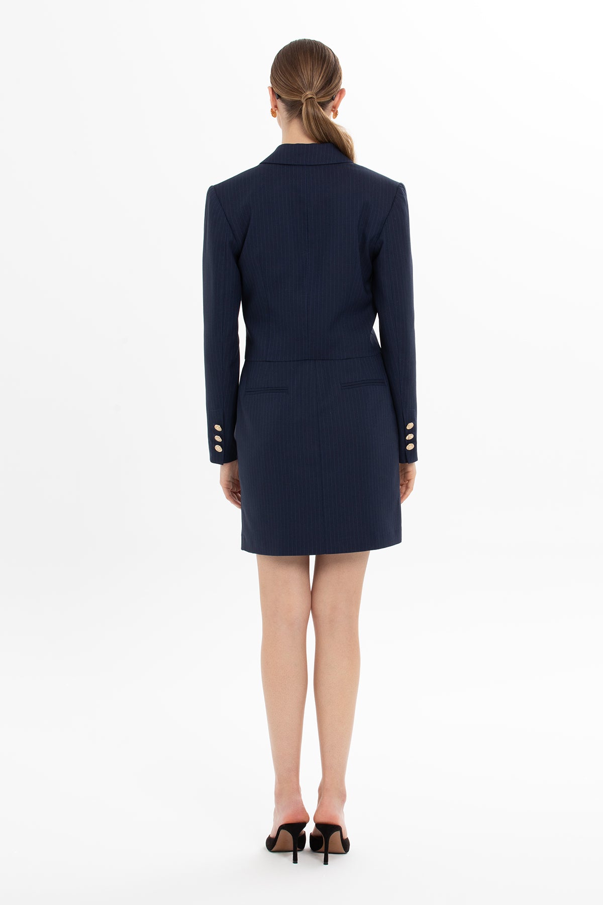 Çizgili Kısa Ceket Ve Etekli Takım